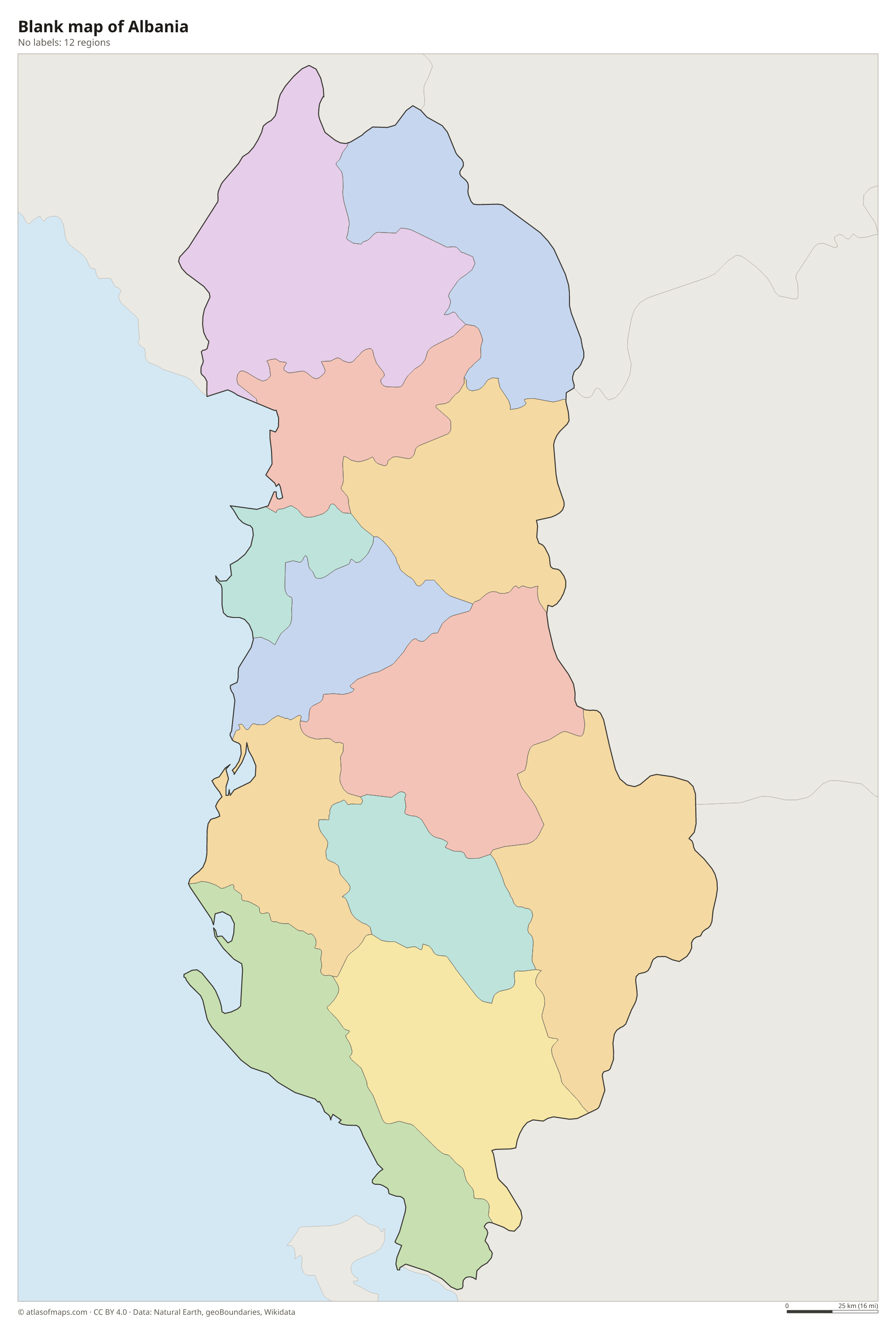 Blank outline map of Albania without labels