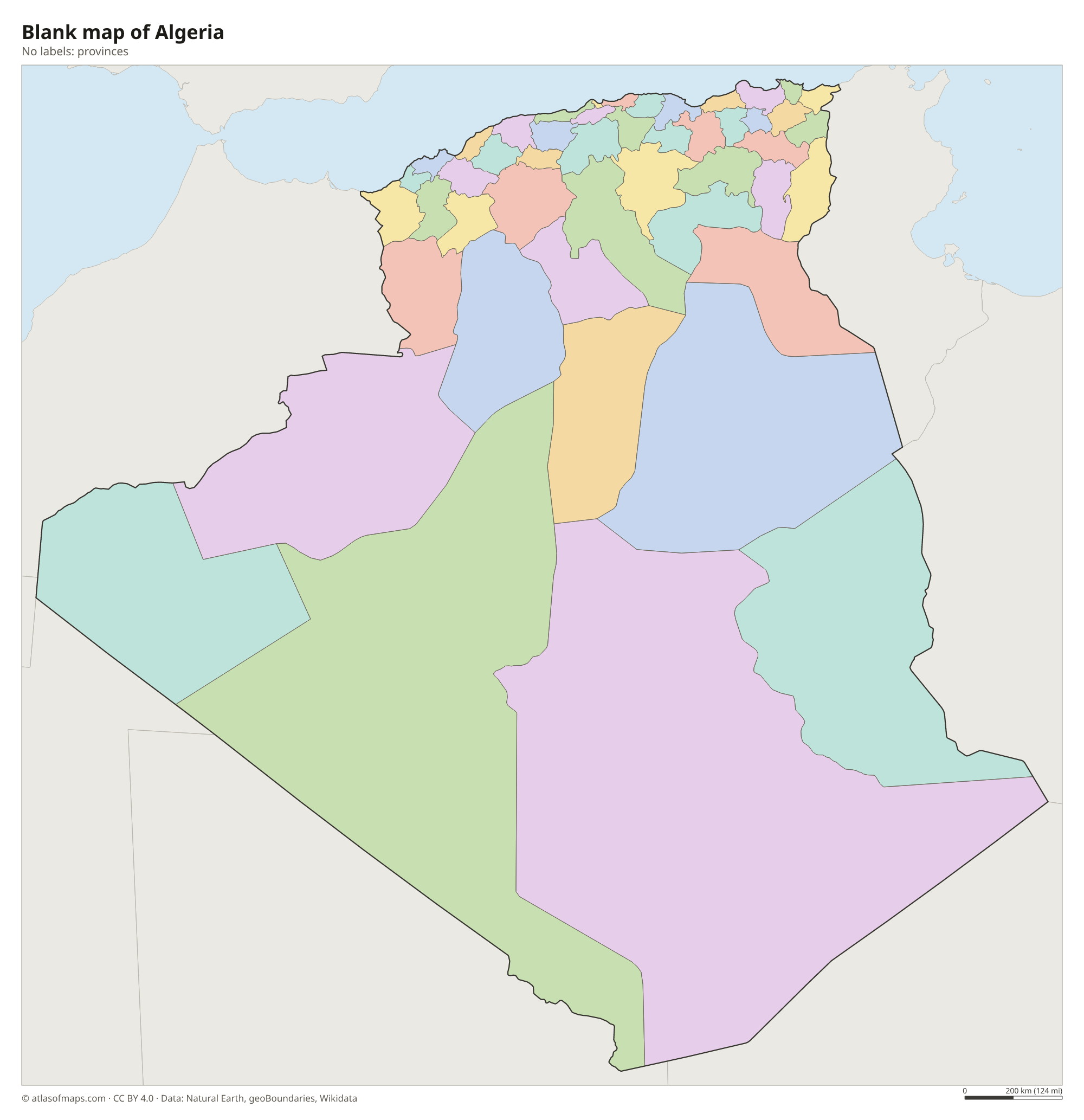 Blank outline map of Algeria without labels