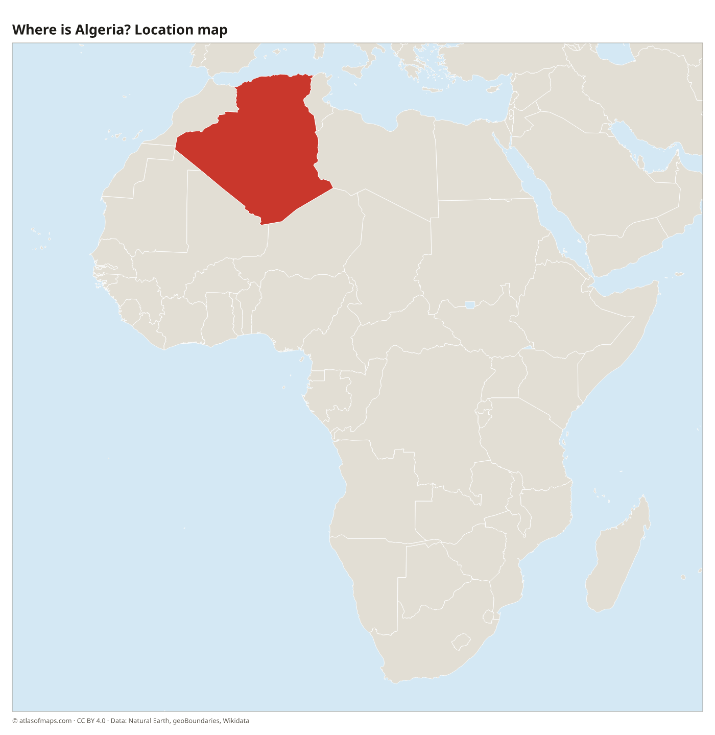 Where is Algeria? Location map with Algeria highlighted in red