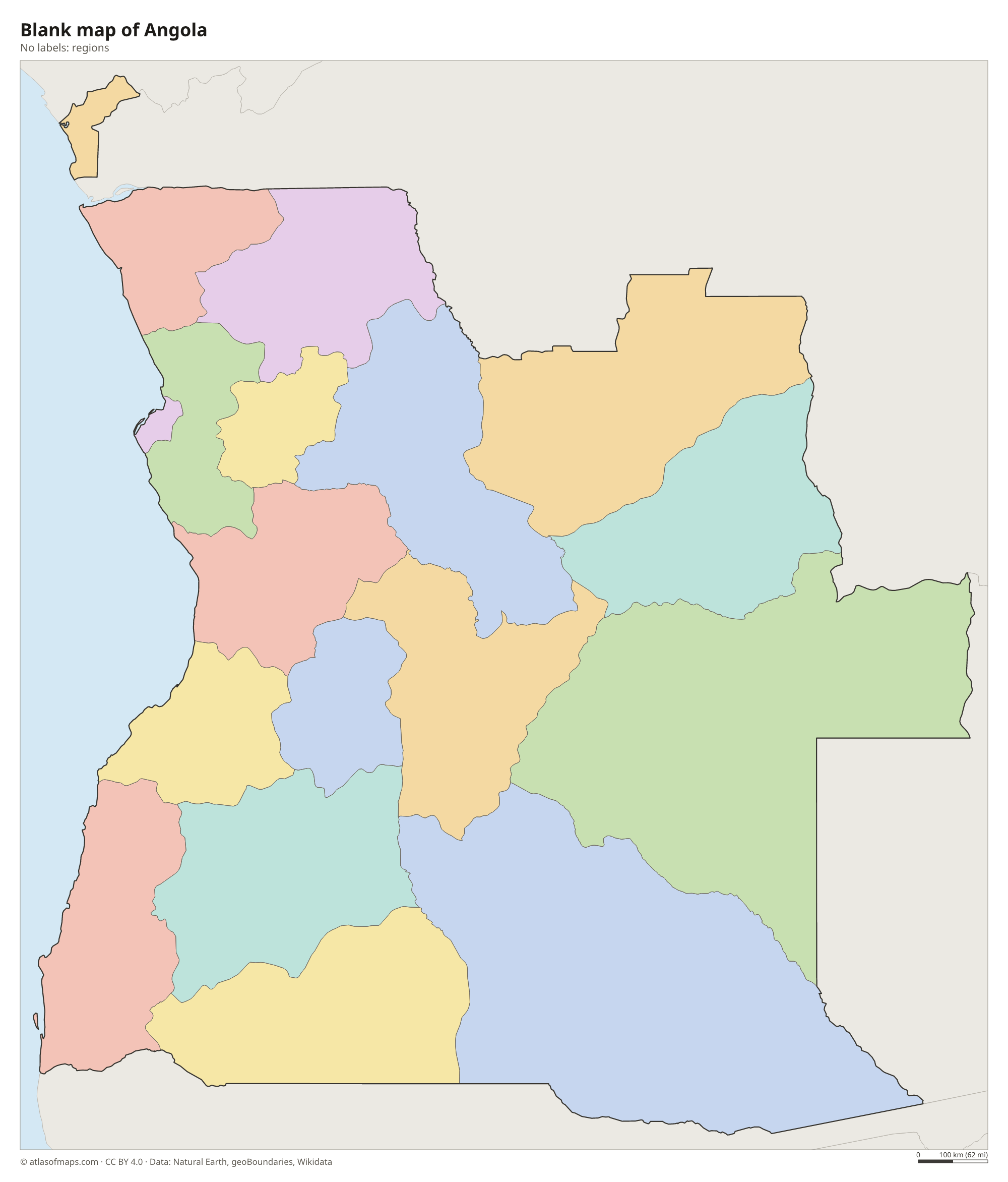 Blank outline map of Angola without labels