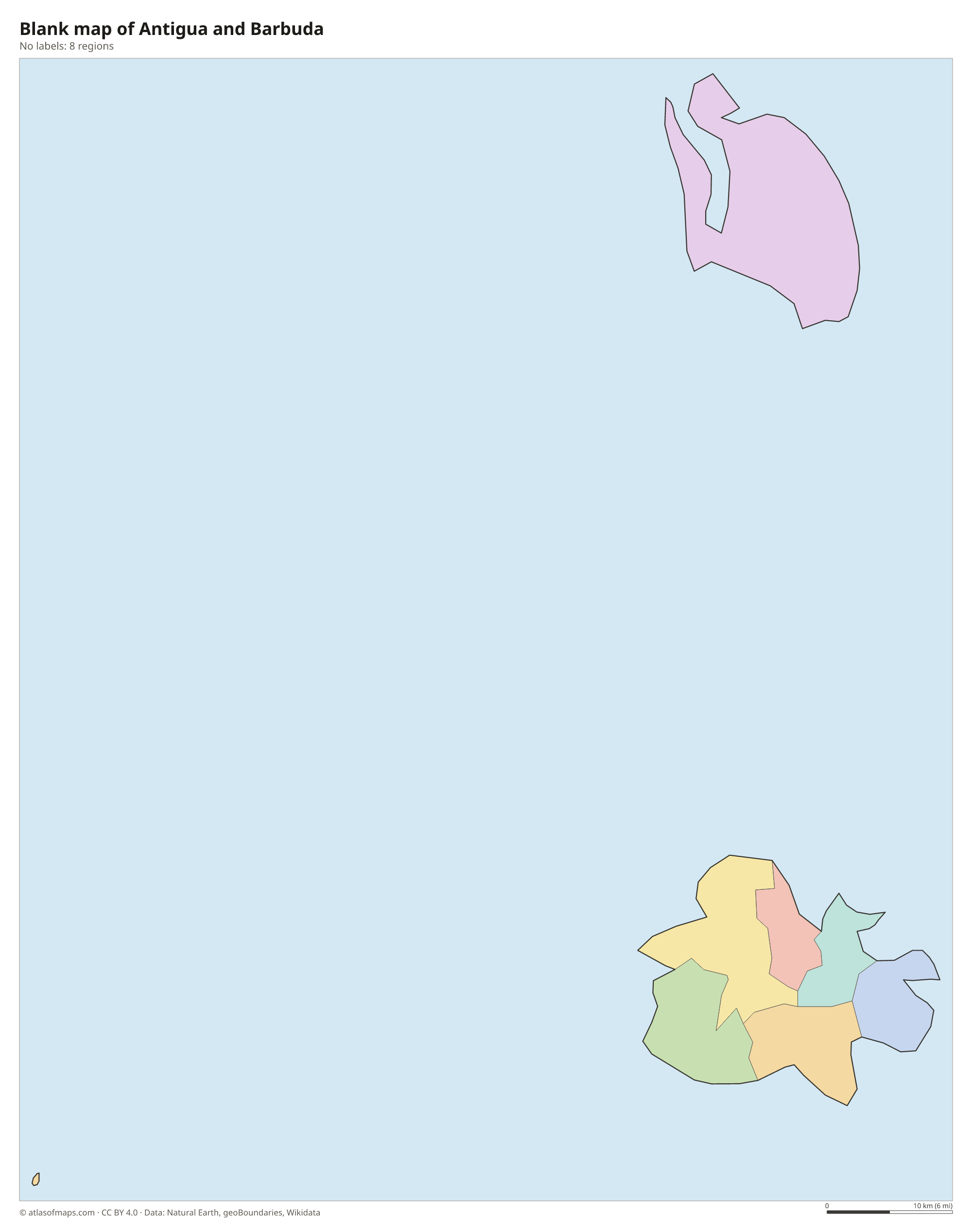 Blank outline map of Antigua and Barbuda without labels