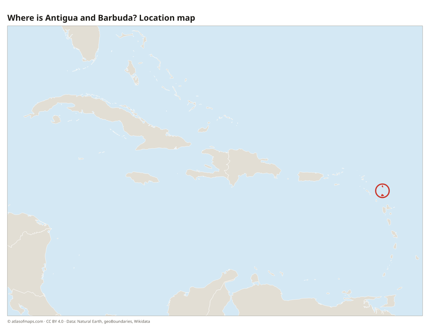 Where is Antigua and Barbuda? Location map with Antigua and Barbuda highlighted in red