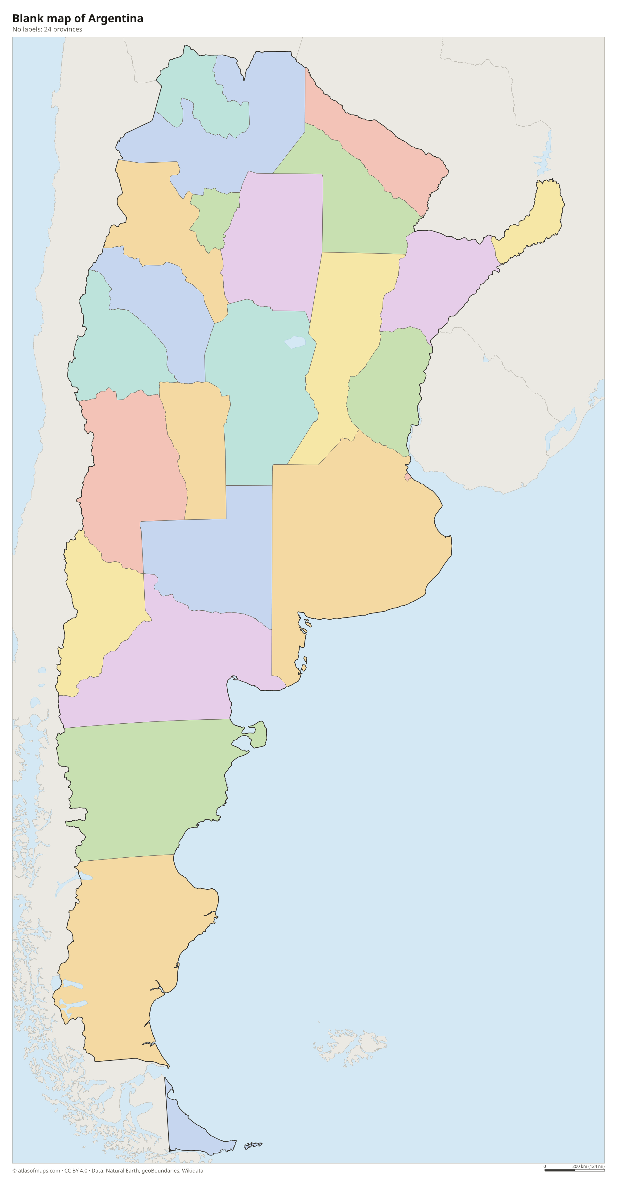 Blank outline map of Argentina without labels