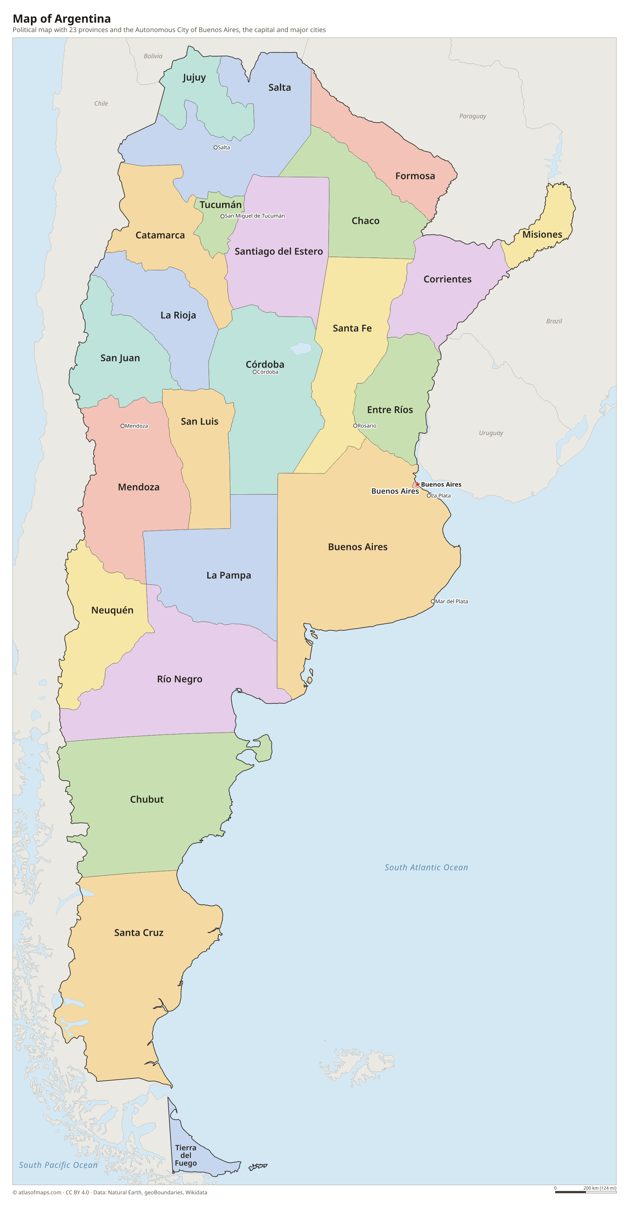 Political map of Argentina with its provinces and the capital Buenos Aires