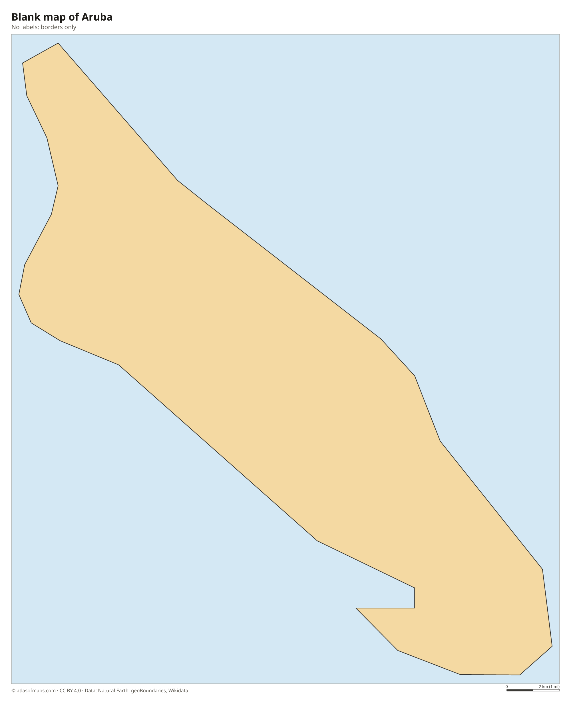 Blank outline map of Aruba without labels