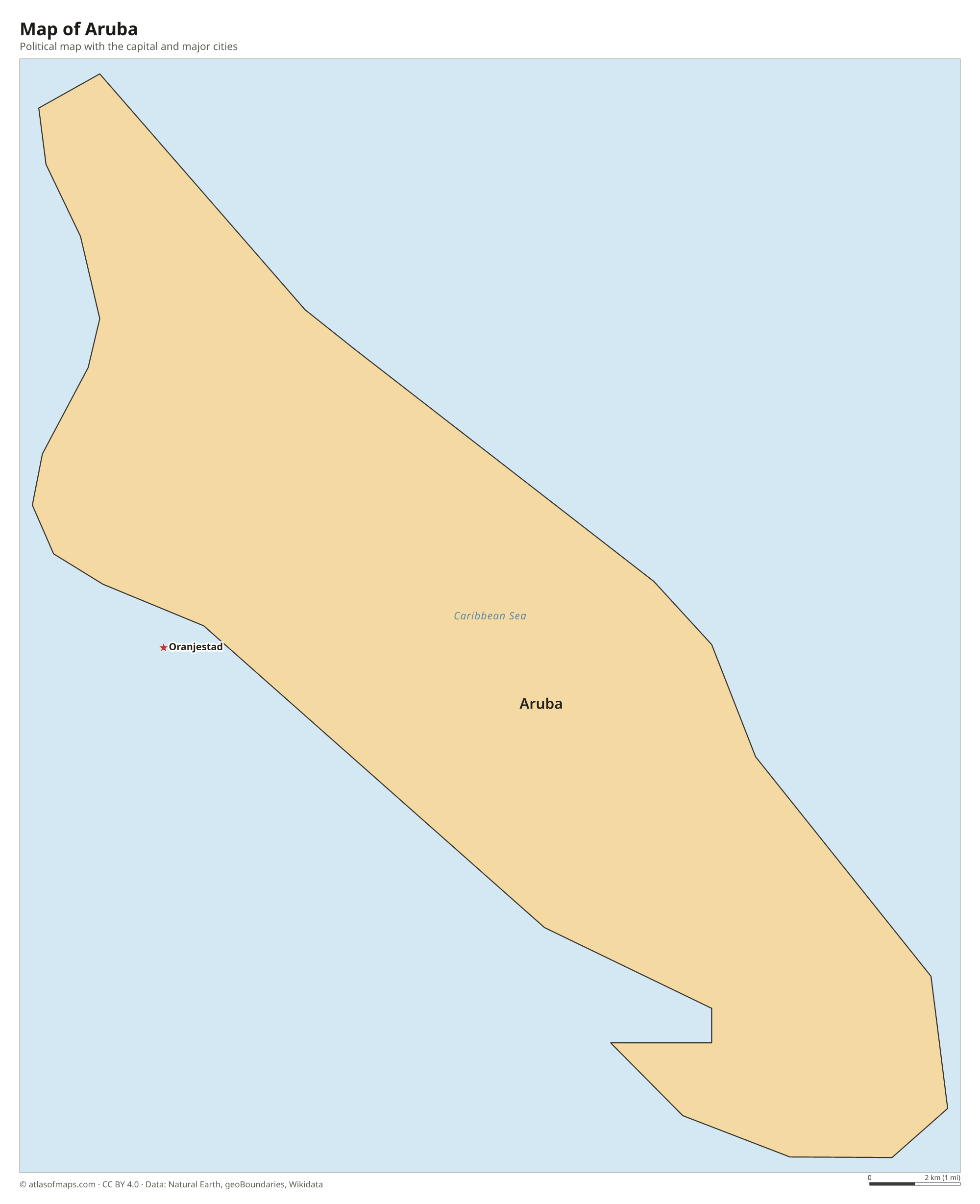 Political map of Aruba with the capital Oranjestad