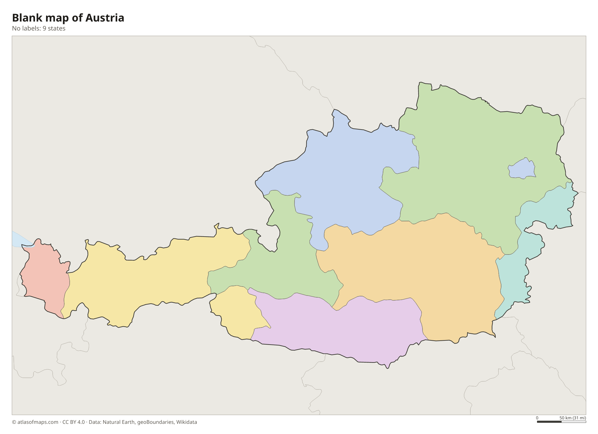 Blank outline map of Austria without labels
