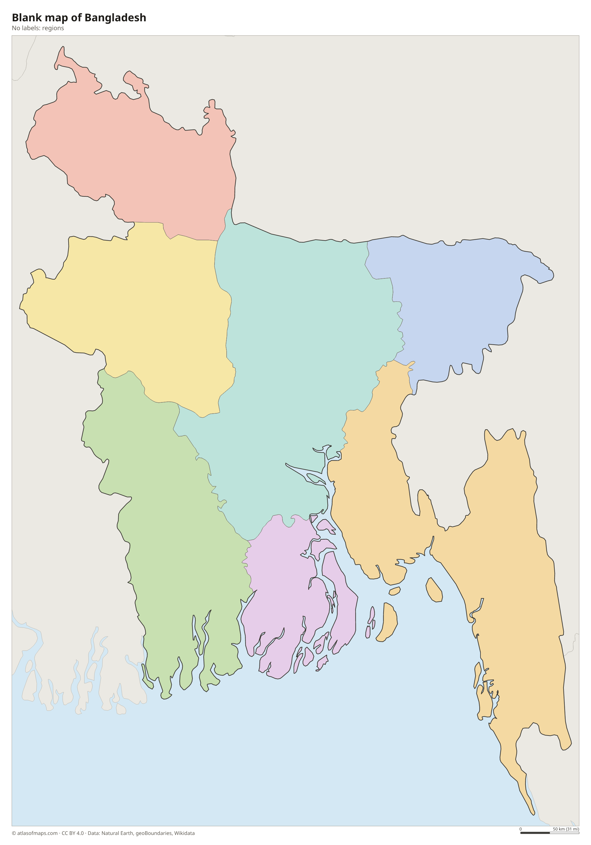 Blank outline map of Bangladesh without labels