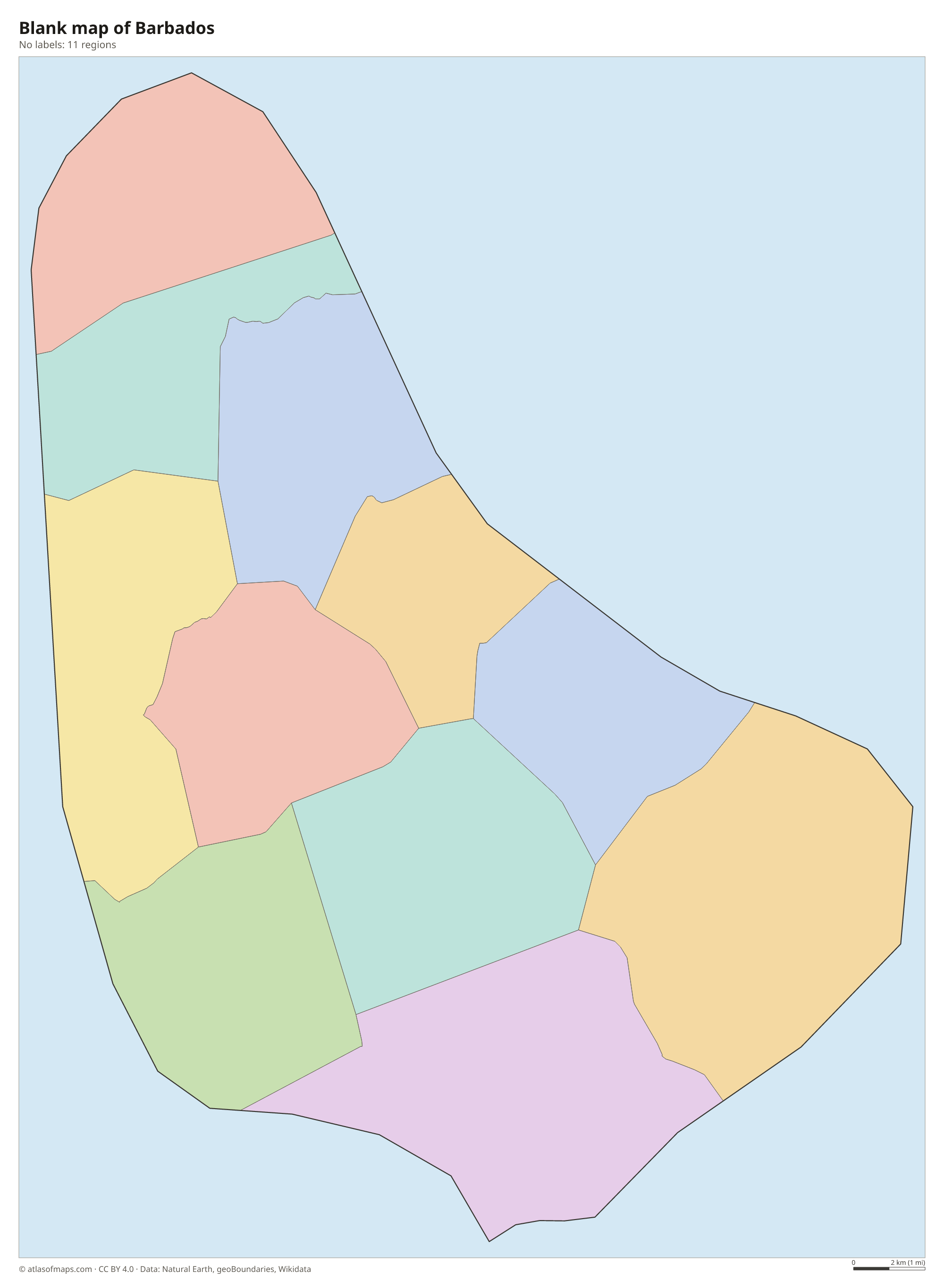 Blank outline map of Barbados without labels
