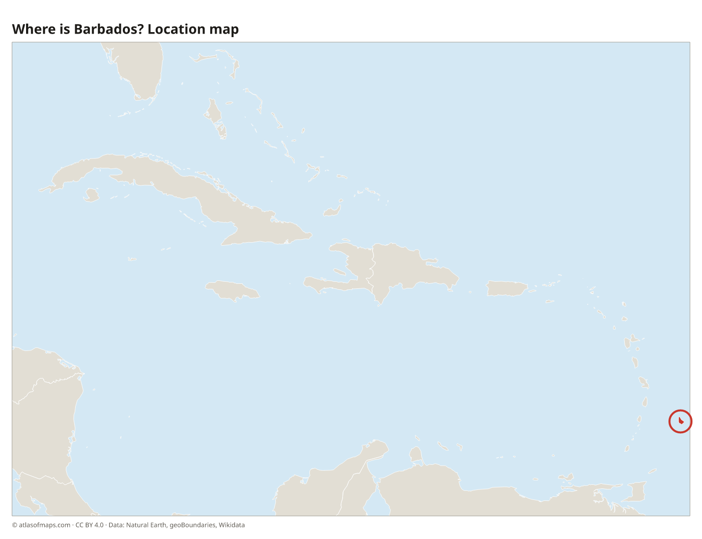 Where is Barbados? Location map with Barbados highlighted in red