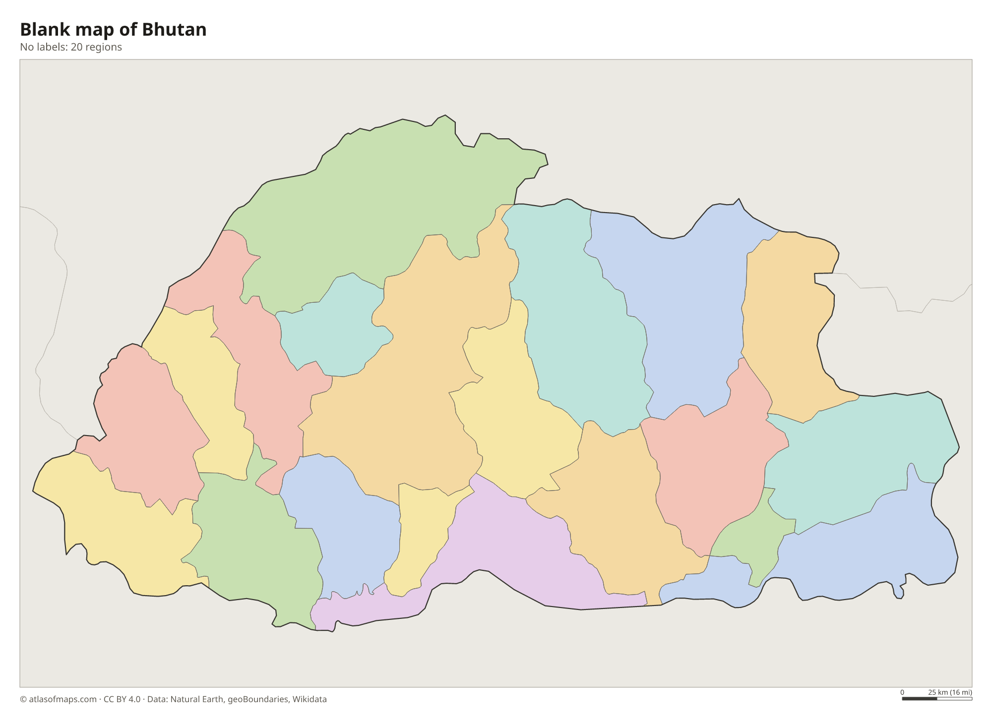 Blank outline map of Bhutan without labels