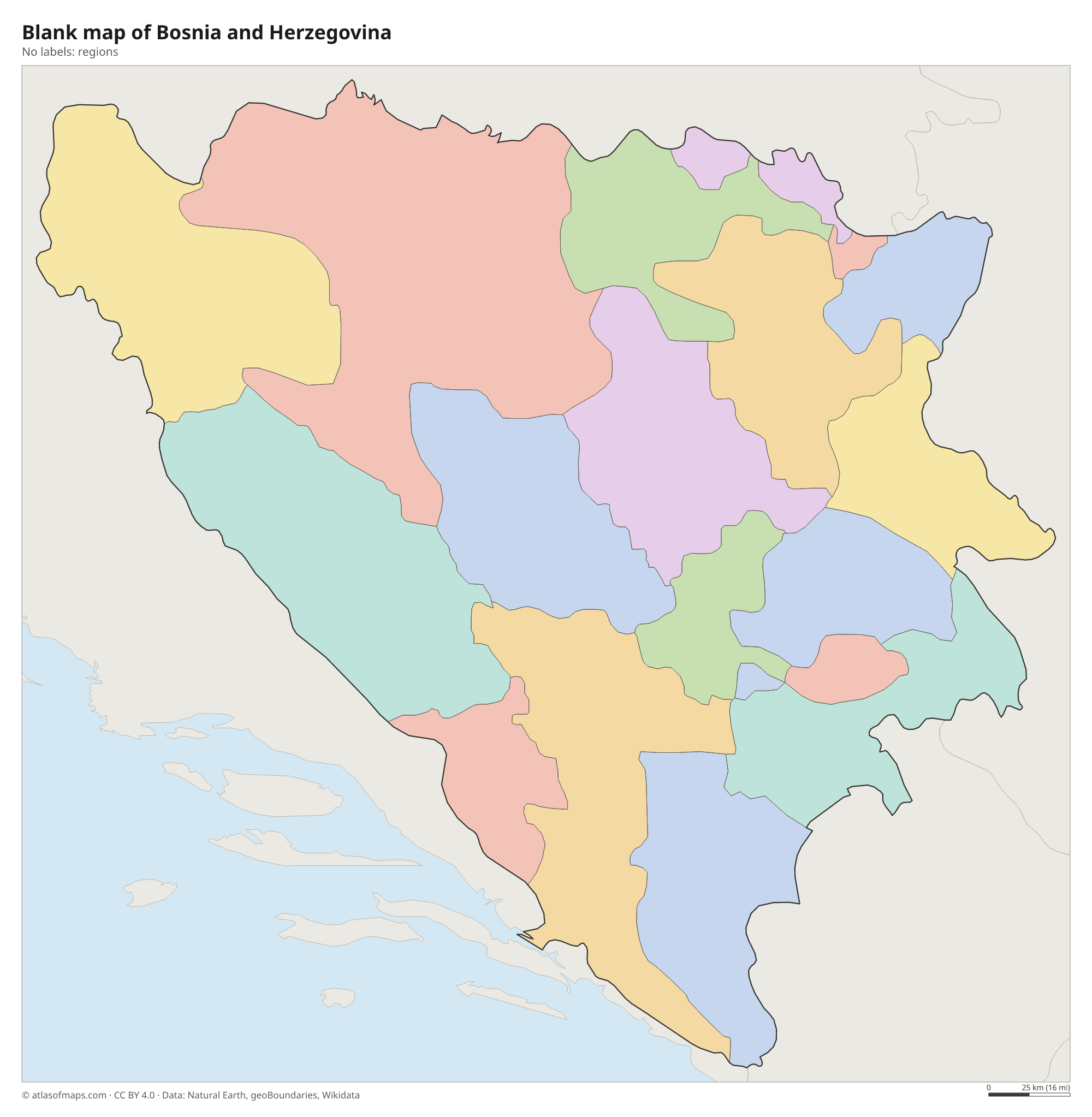 Blank outline map of Bosnia and Herzegovina without labels