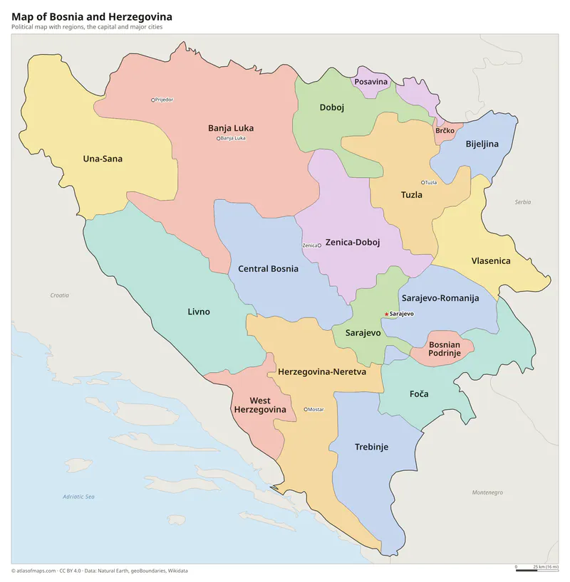 Map of Bosnia and Herzegovina