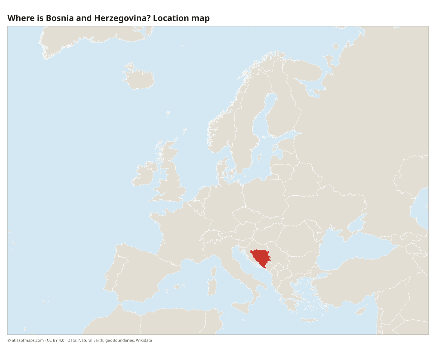Where is Bosnia and Herzegovina? Location map with Bosnia and Herzegovina highlighted in red