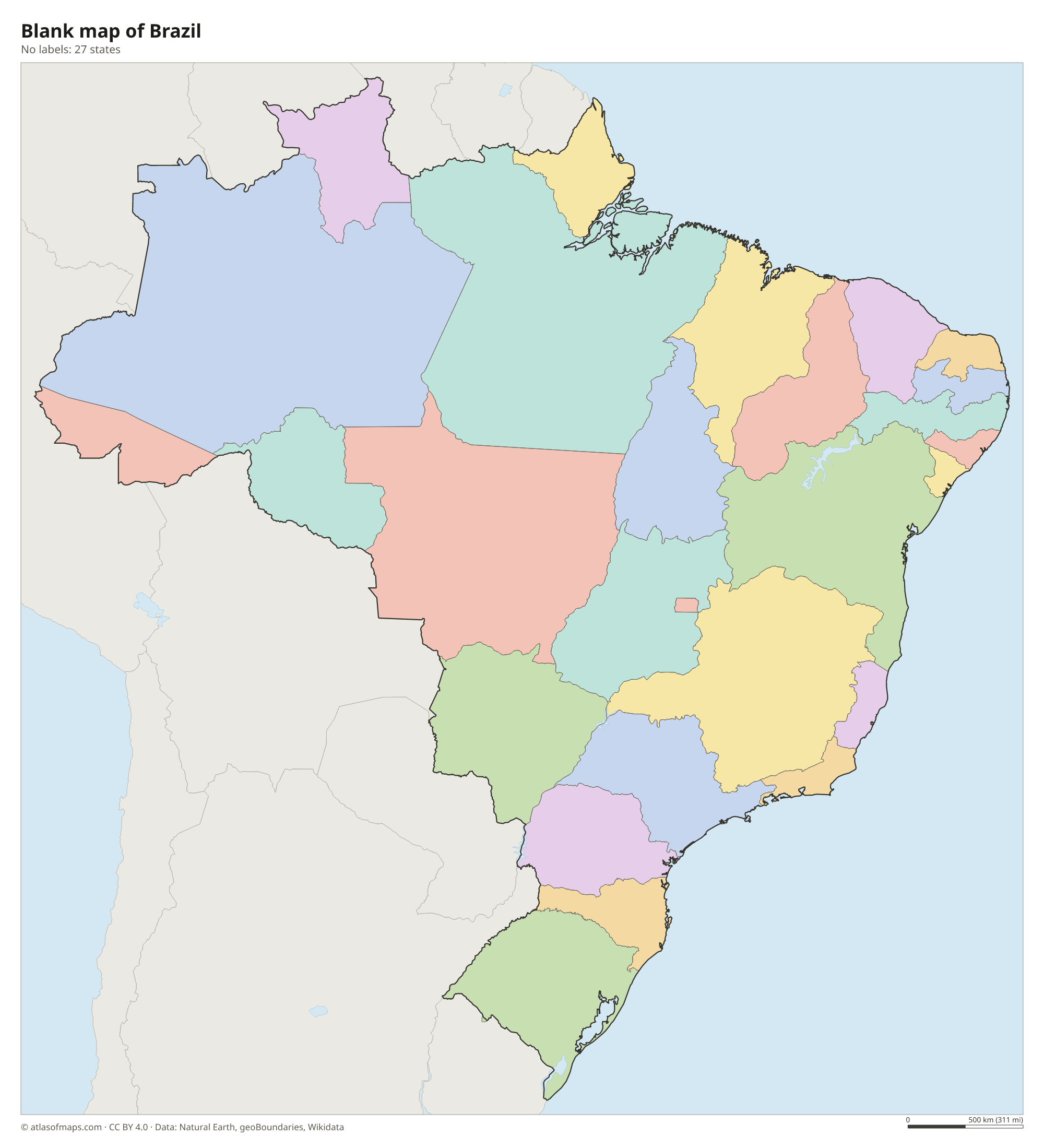 Blank outline map of Brazil without labels