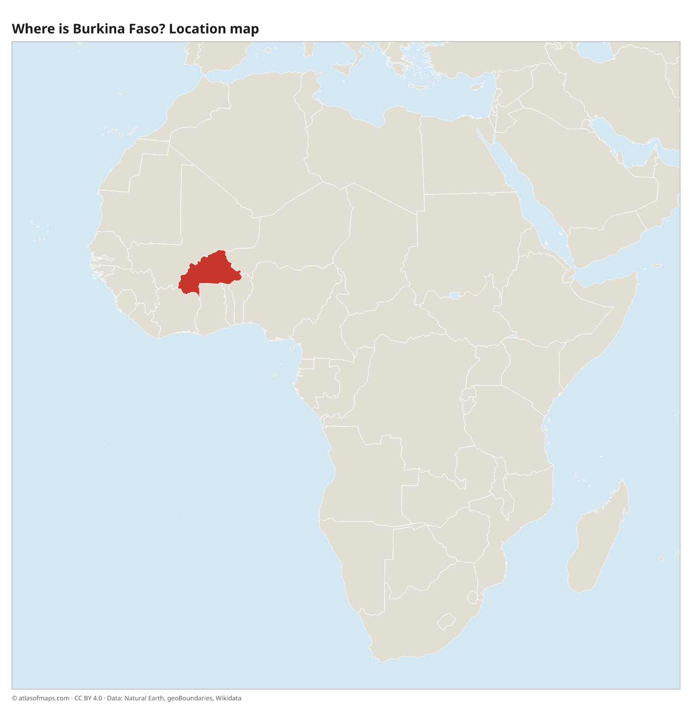 Where is Burkina Faso? Location map with Burkina Faso highlighted in red
