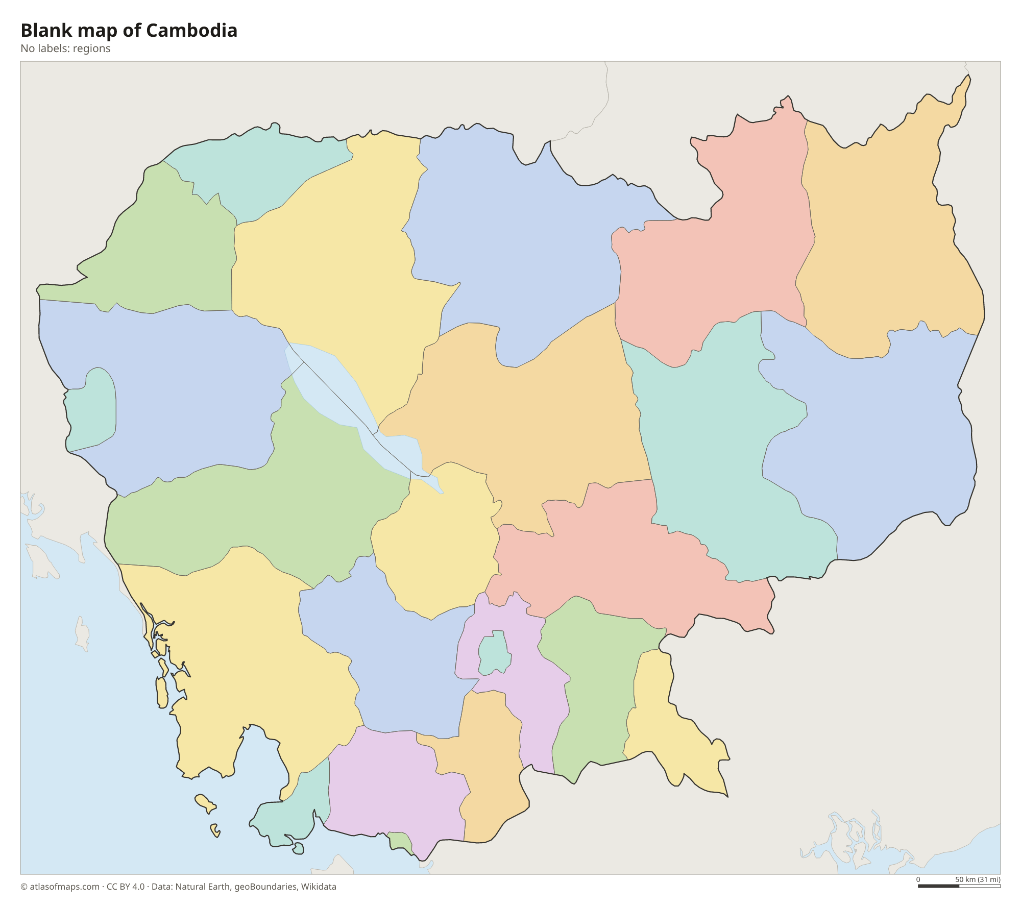 Blank outline map of Cambodia without labels