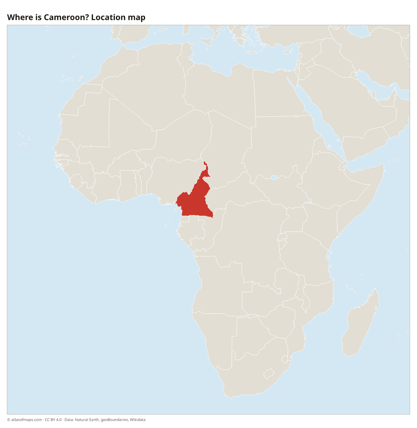 Where is Cameroon? Location map with Cameroon highlighted in red