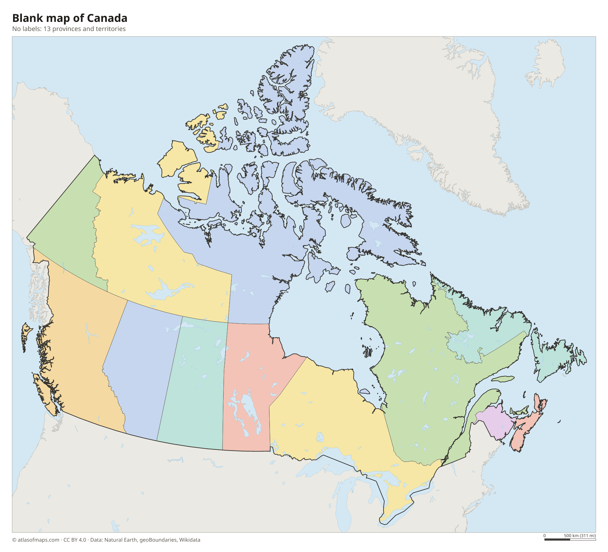 Blank outline map of Canada without labels