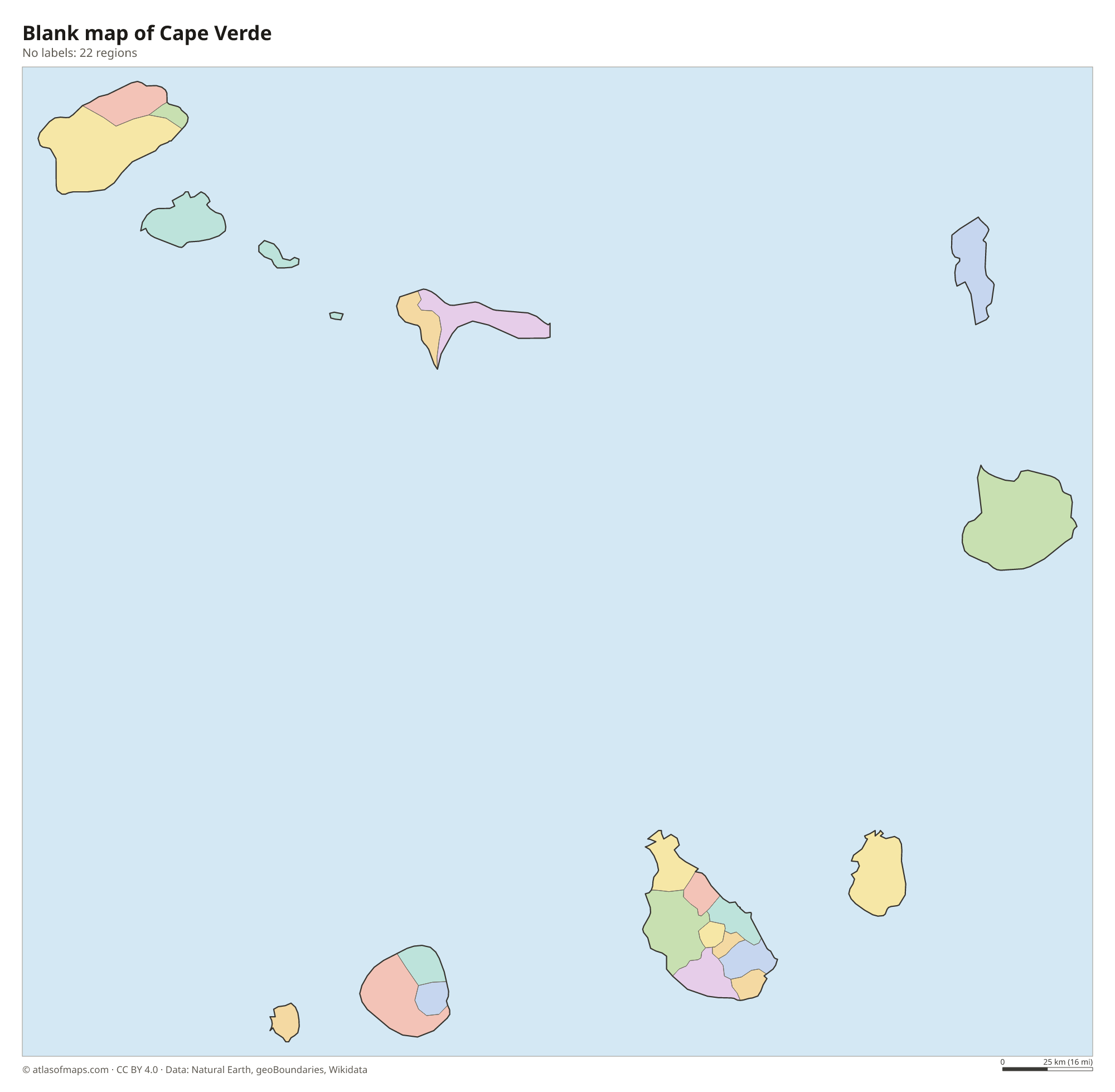 Blank outline map of Cape Verde without labels