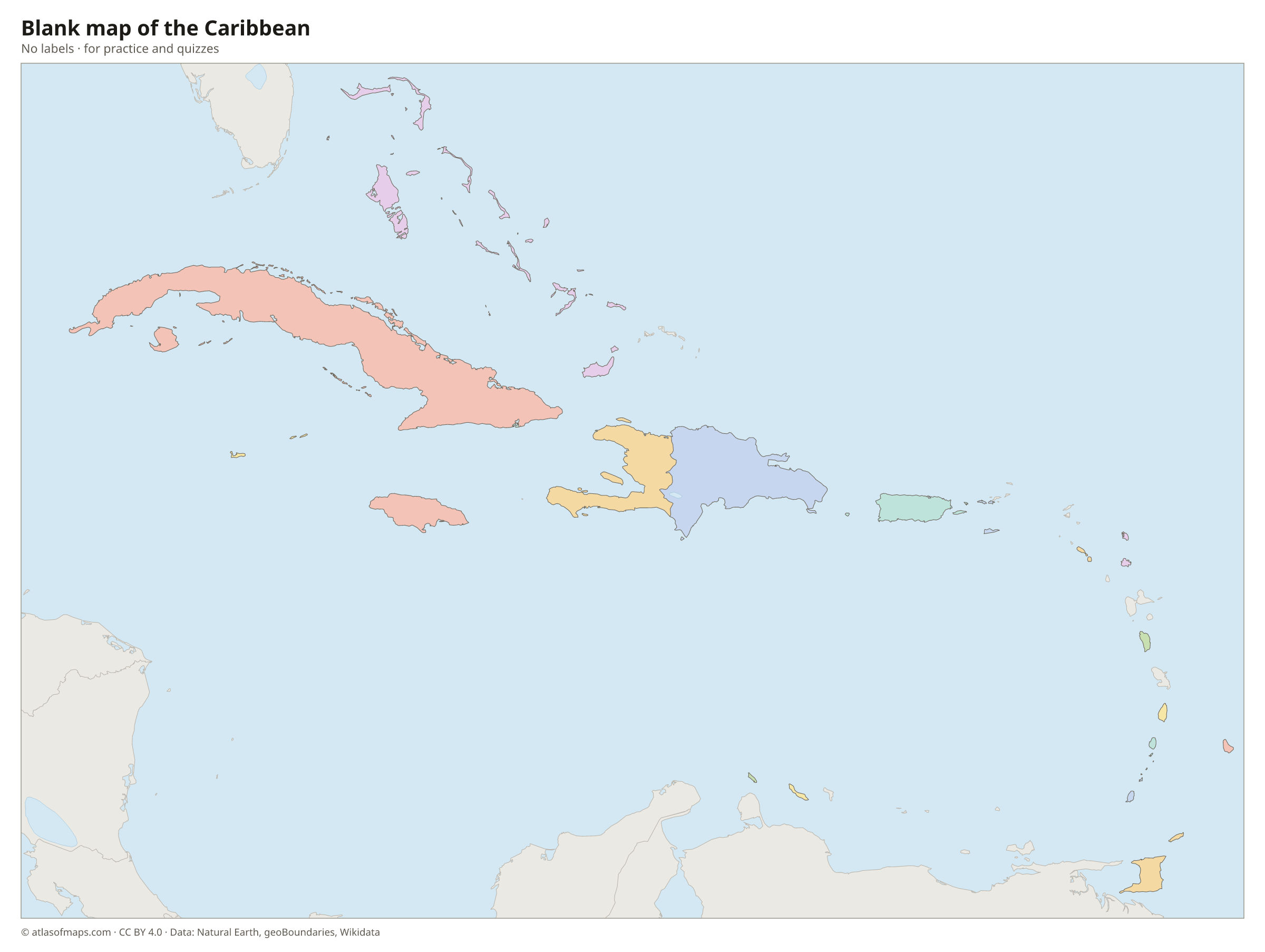 Blank map of the Caribbean without labels