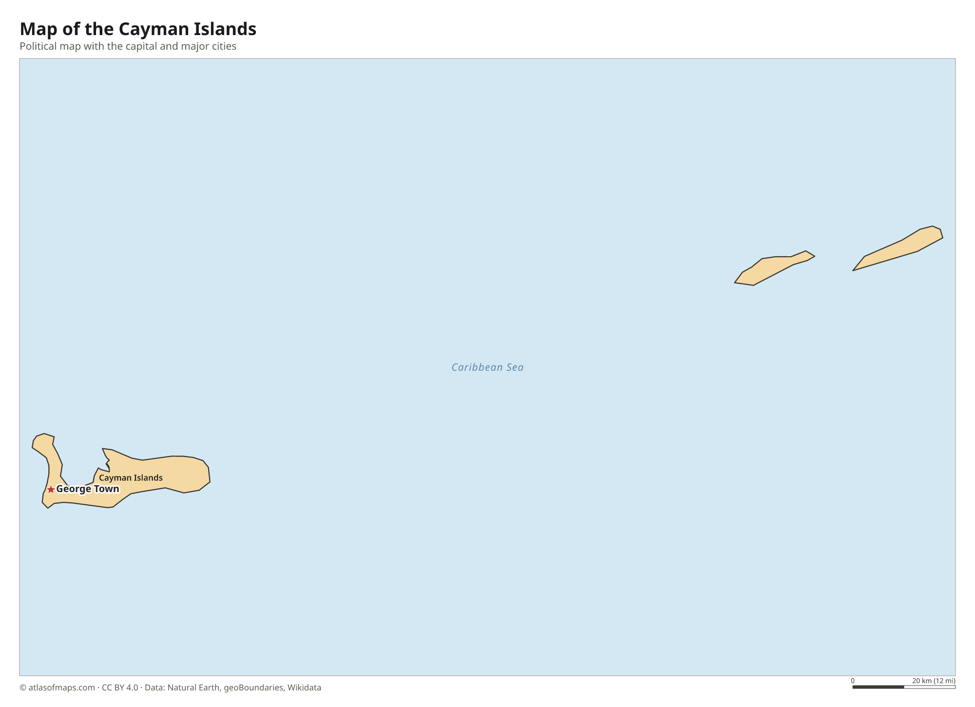Political map of the Cayman Islands with the capital George Town