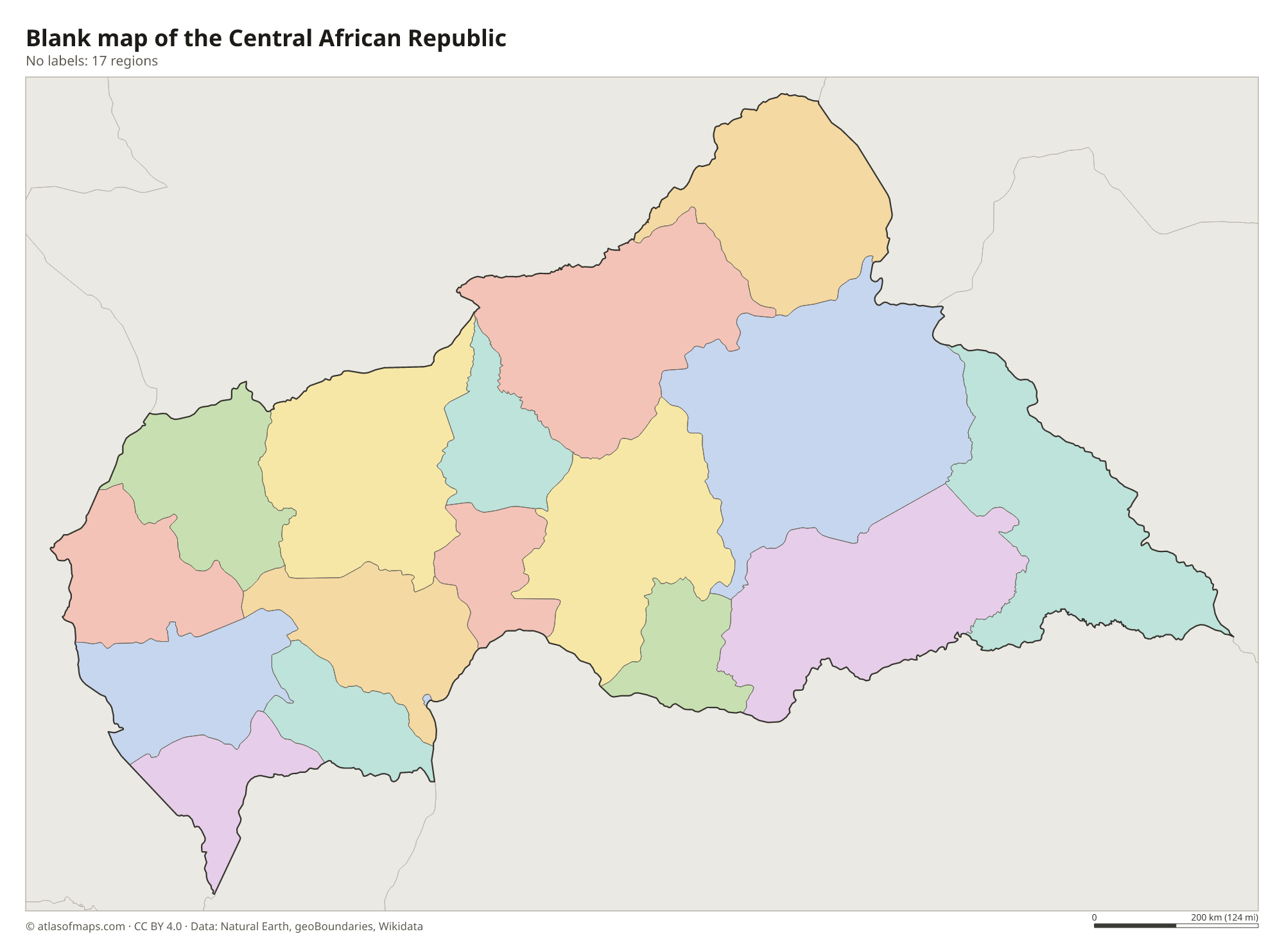 Blank outline map of the Central African Republic without labels