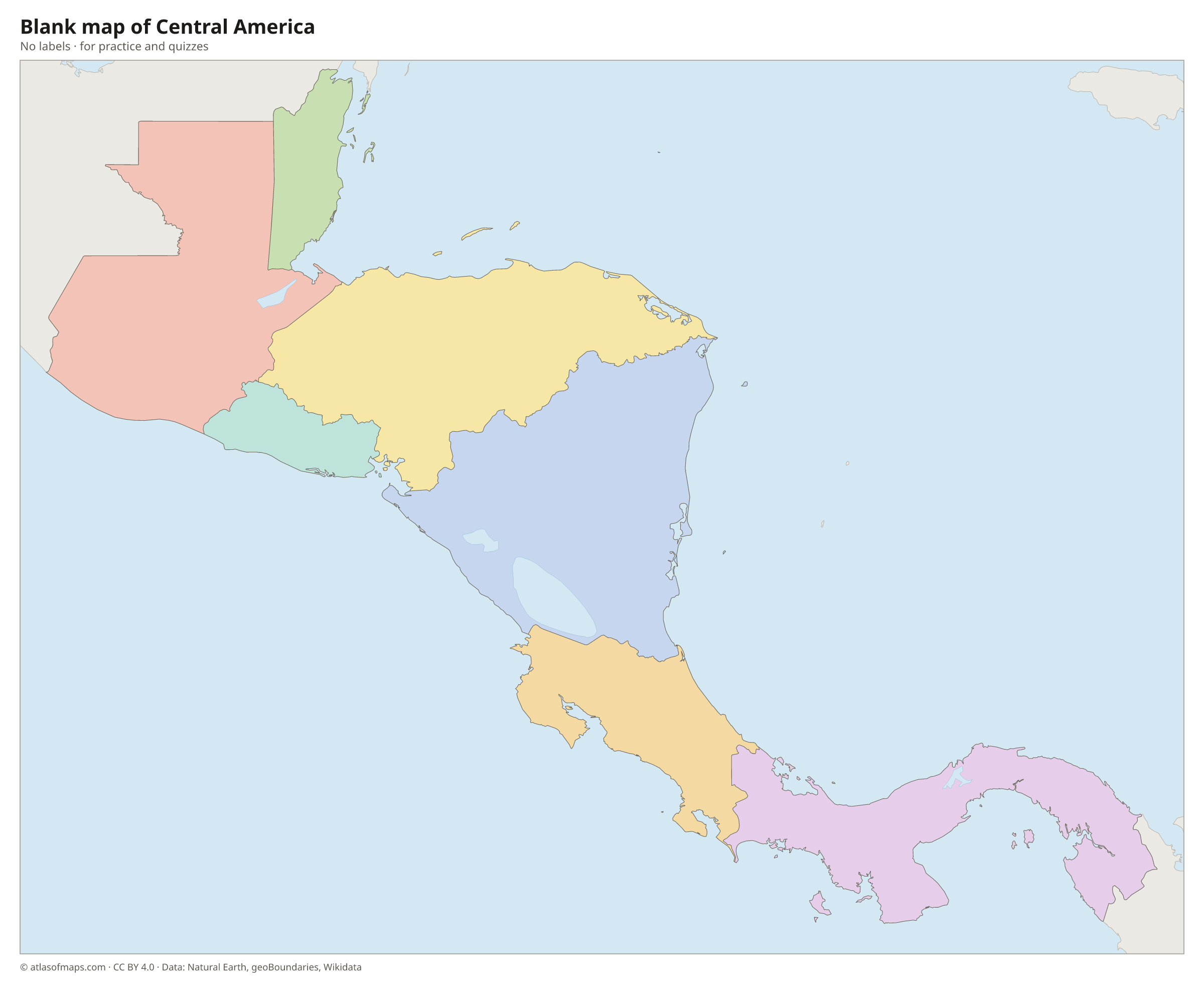 Blank map of Central America without labels