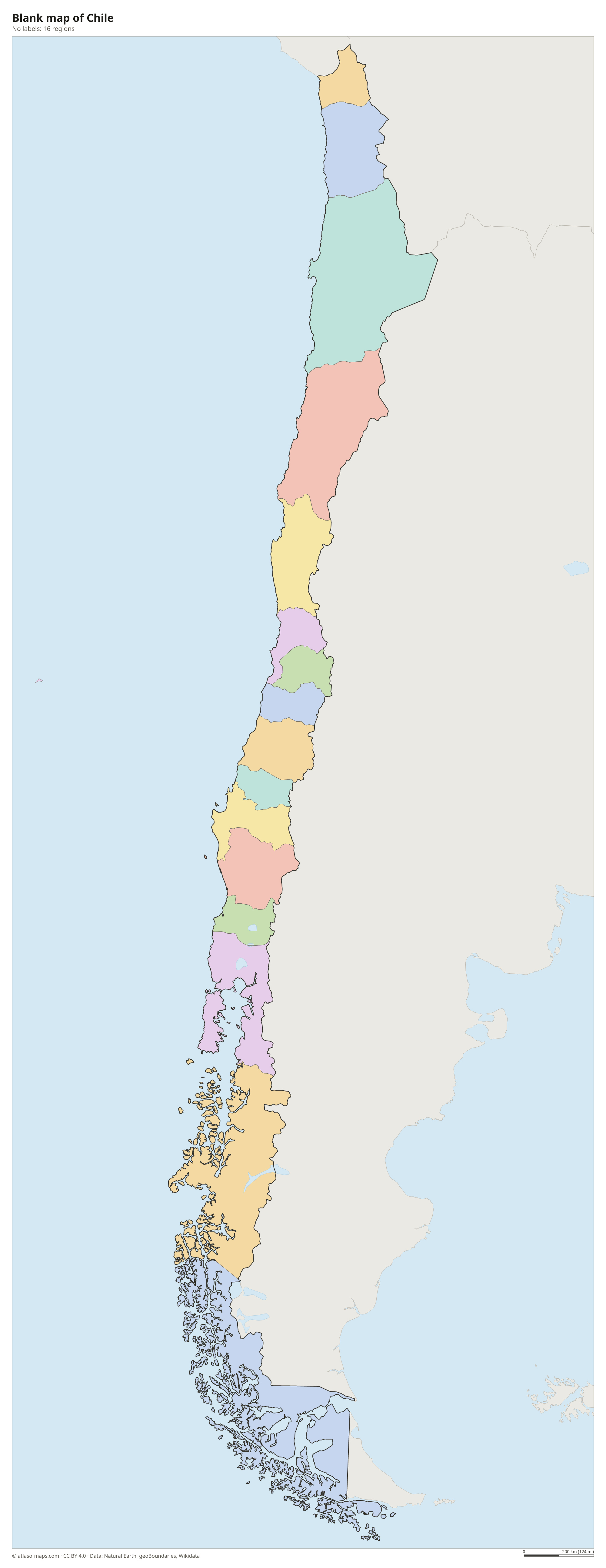 Blank outline map of Chile without labels