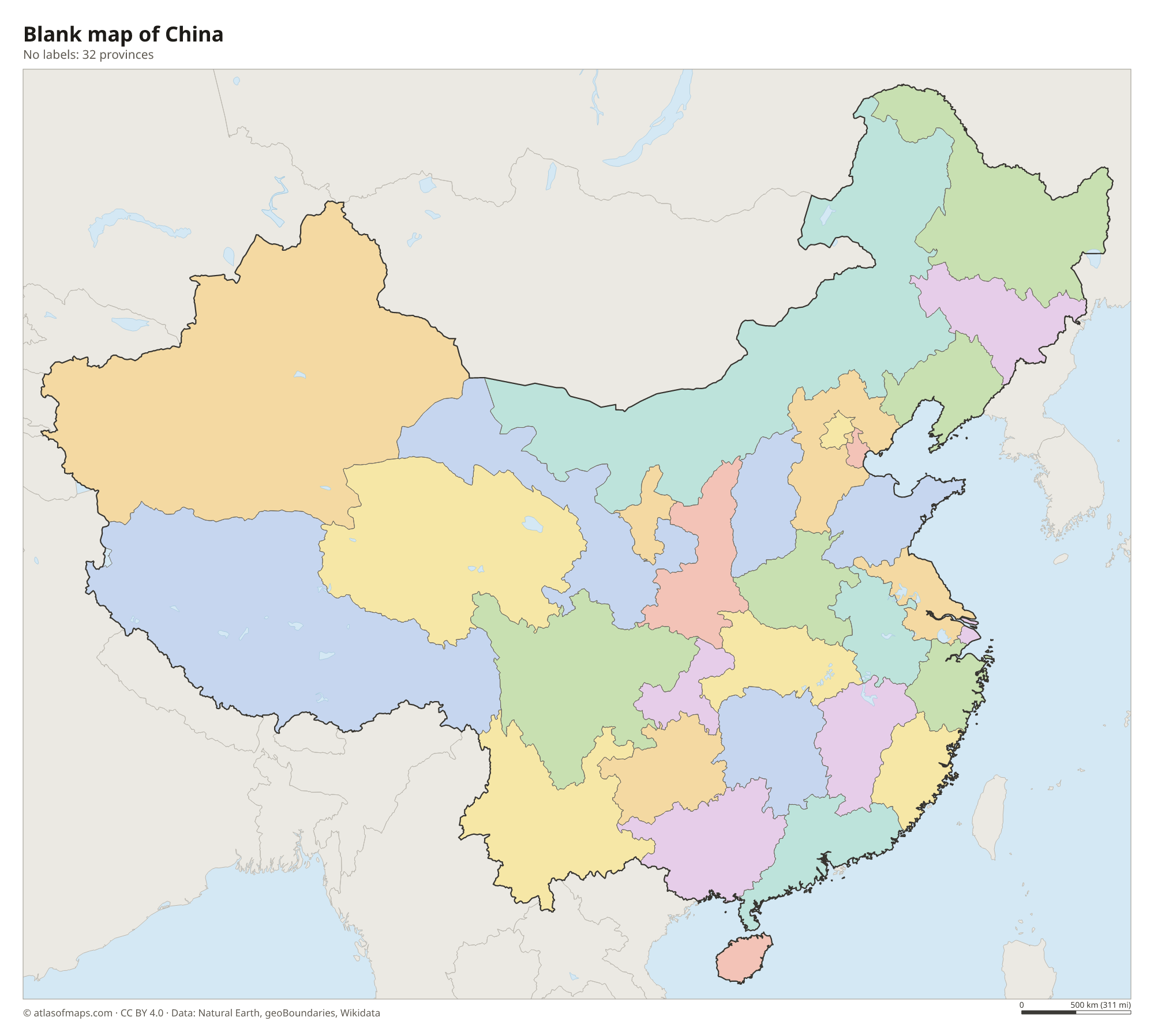 Blank outline map of China without labels