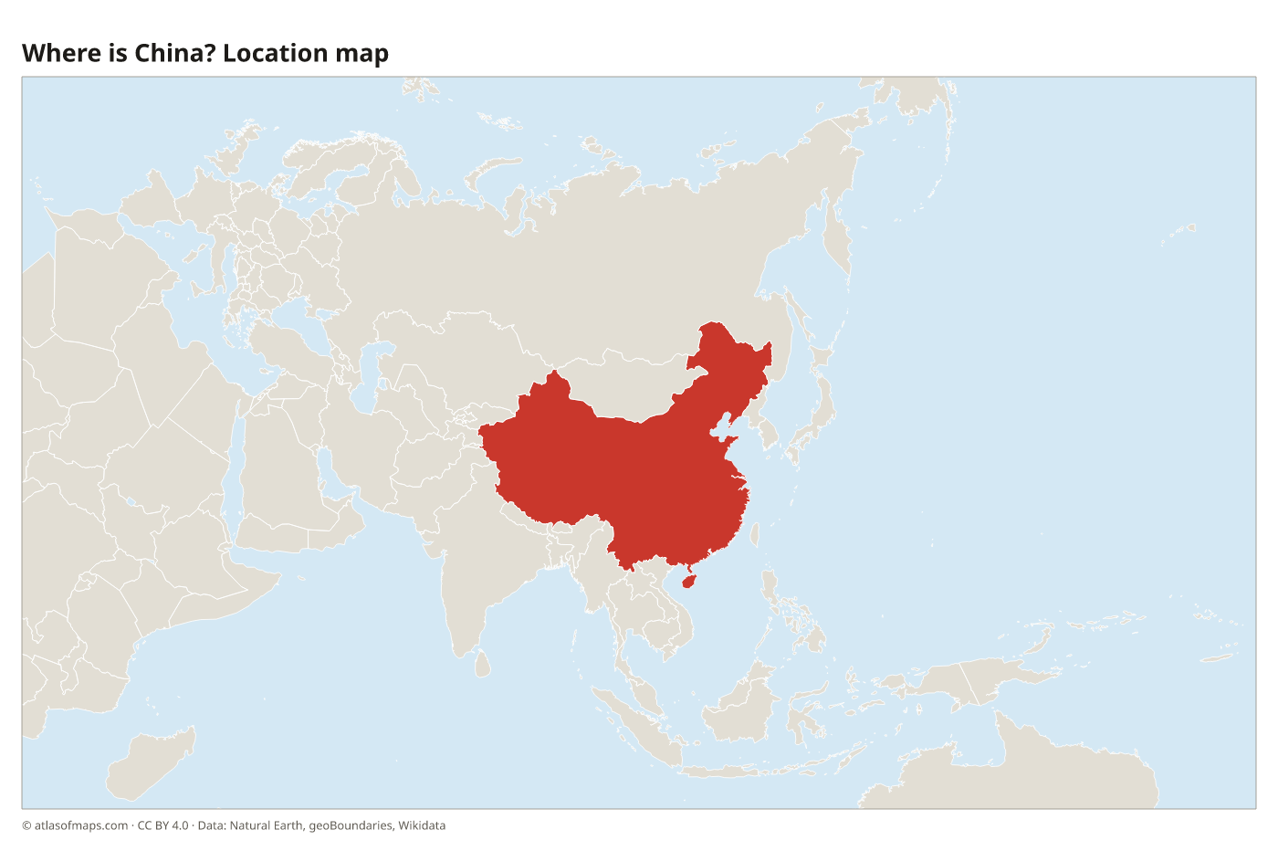 Where is China? Location map with China highlighted in red