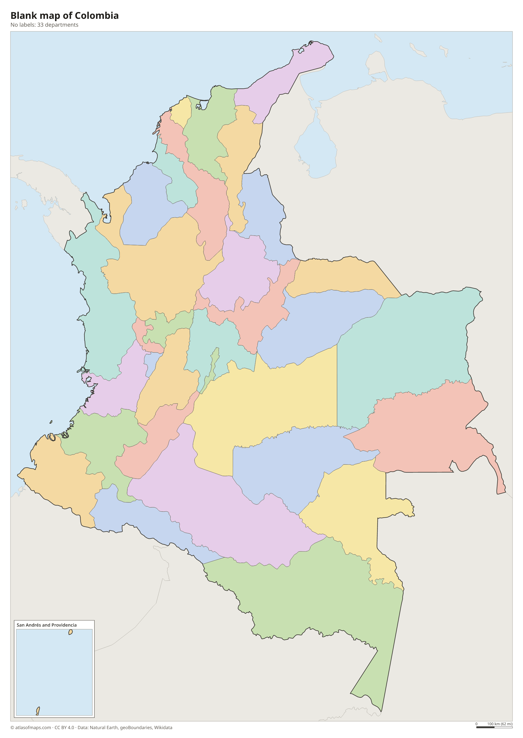 Blank outline map of Colombia without labels