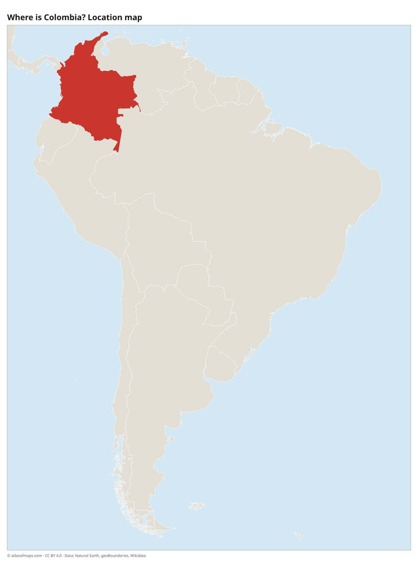 Where is Colombia? Location map with Colombia highlighted in red