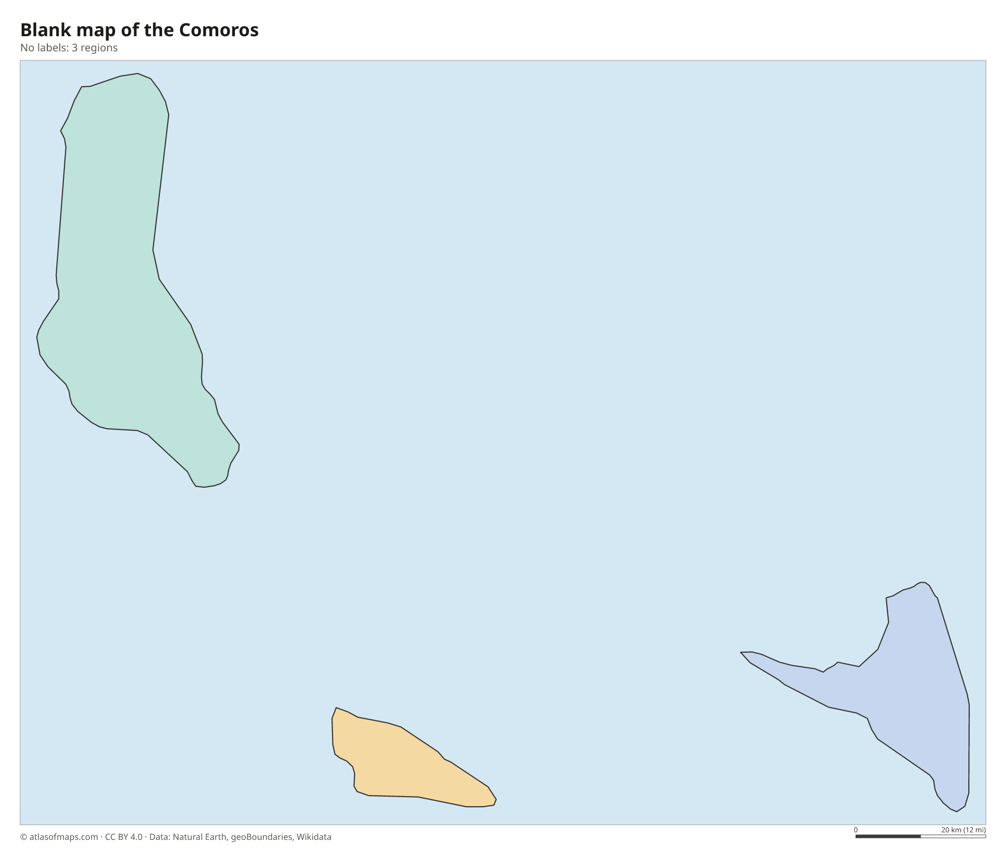 Blank outline map of the Comoros without labels