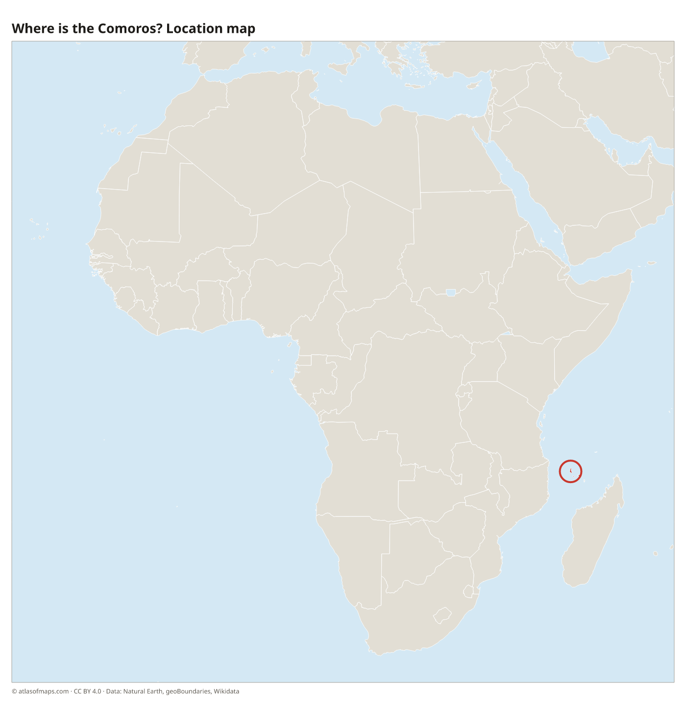 Where is the Comoros? Location map with the Comoros highlighted in red