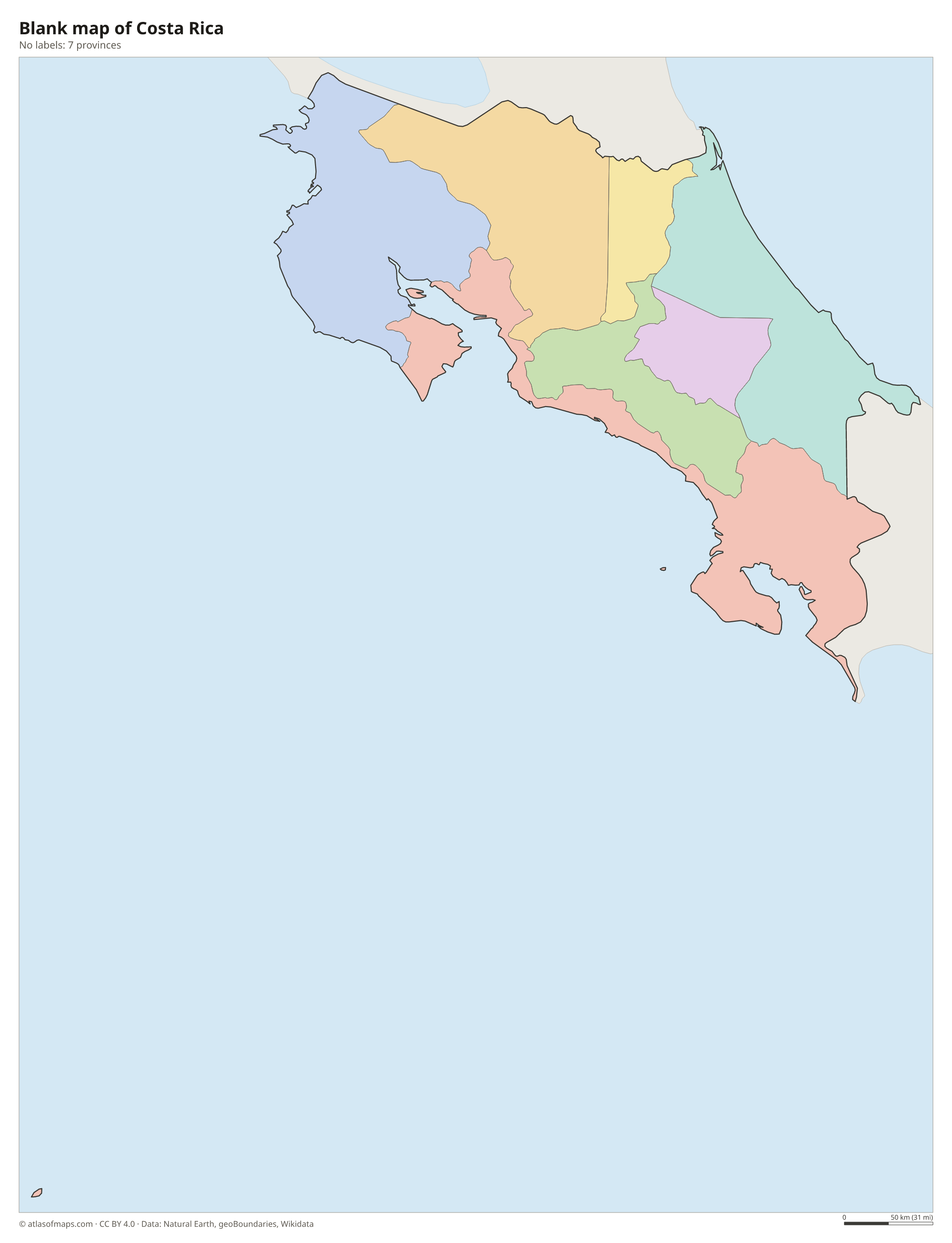 Blank outline map of Costa Rica without labels