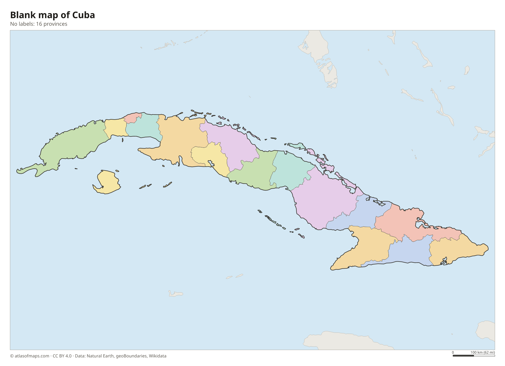 Blank outline map of Cuba without labels