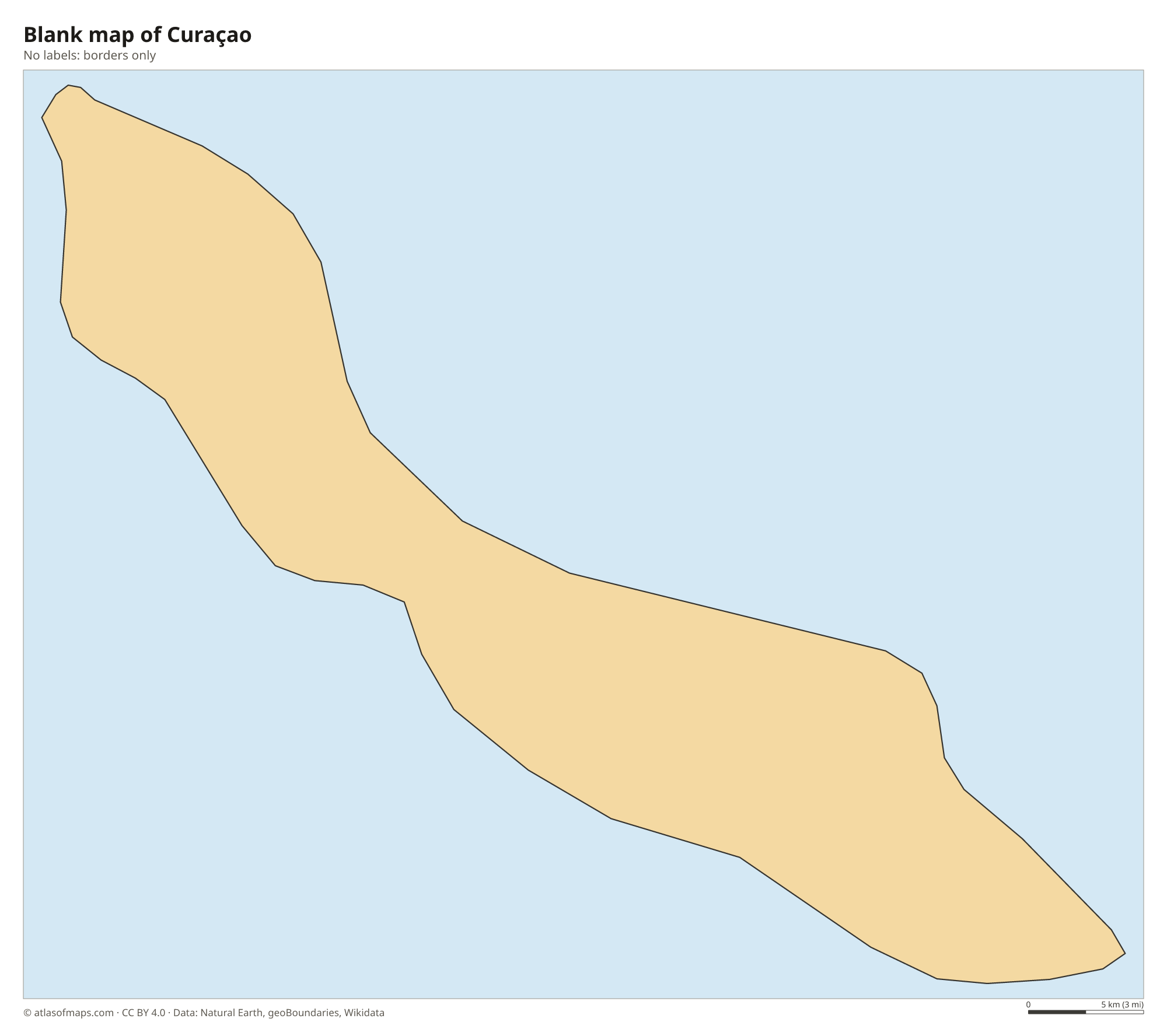 Blank outline map of Curaçao without labels