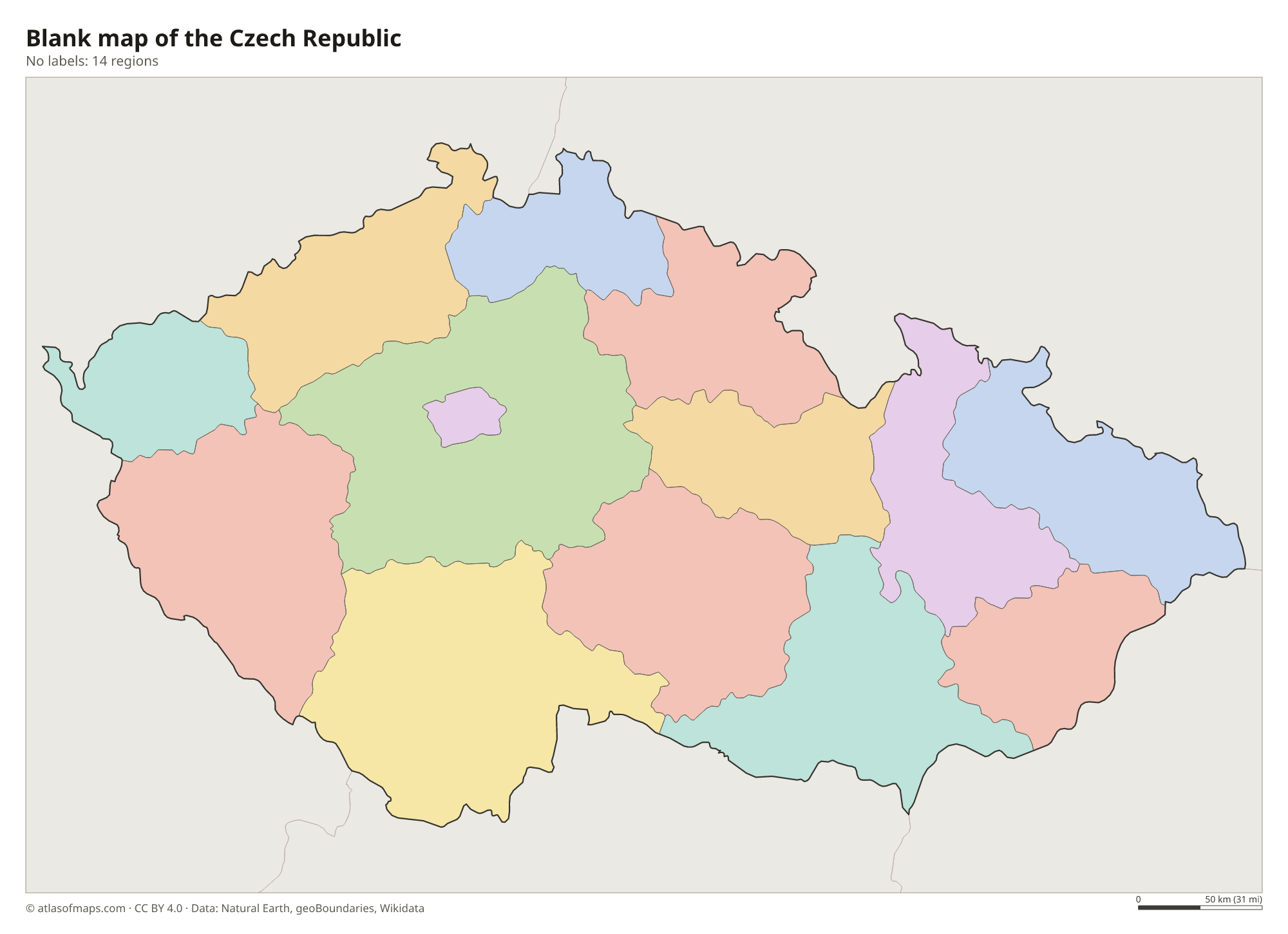 Blank outline map of the Czech Republic without labels
