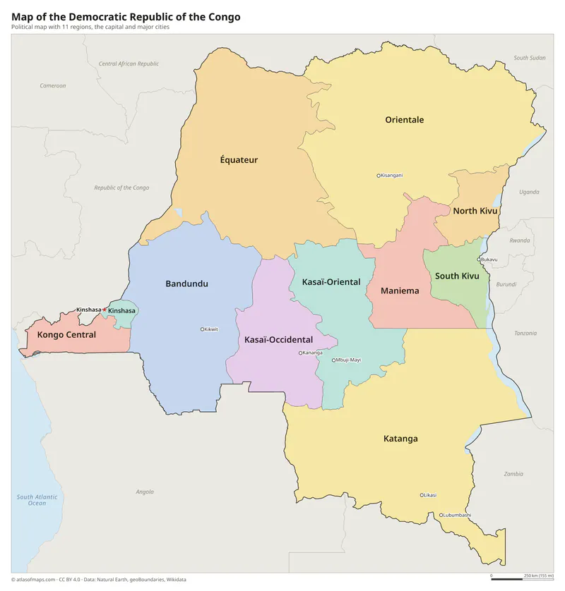 Map of the Democratic Republic of the Congo