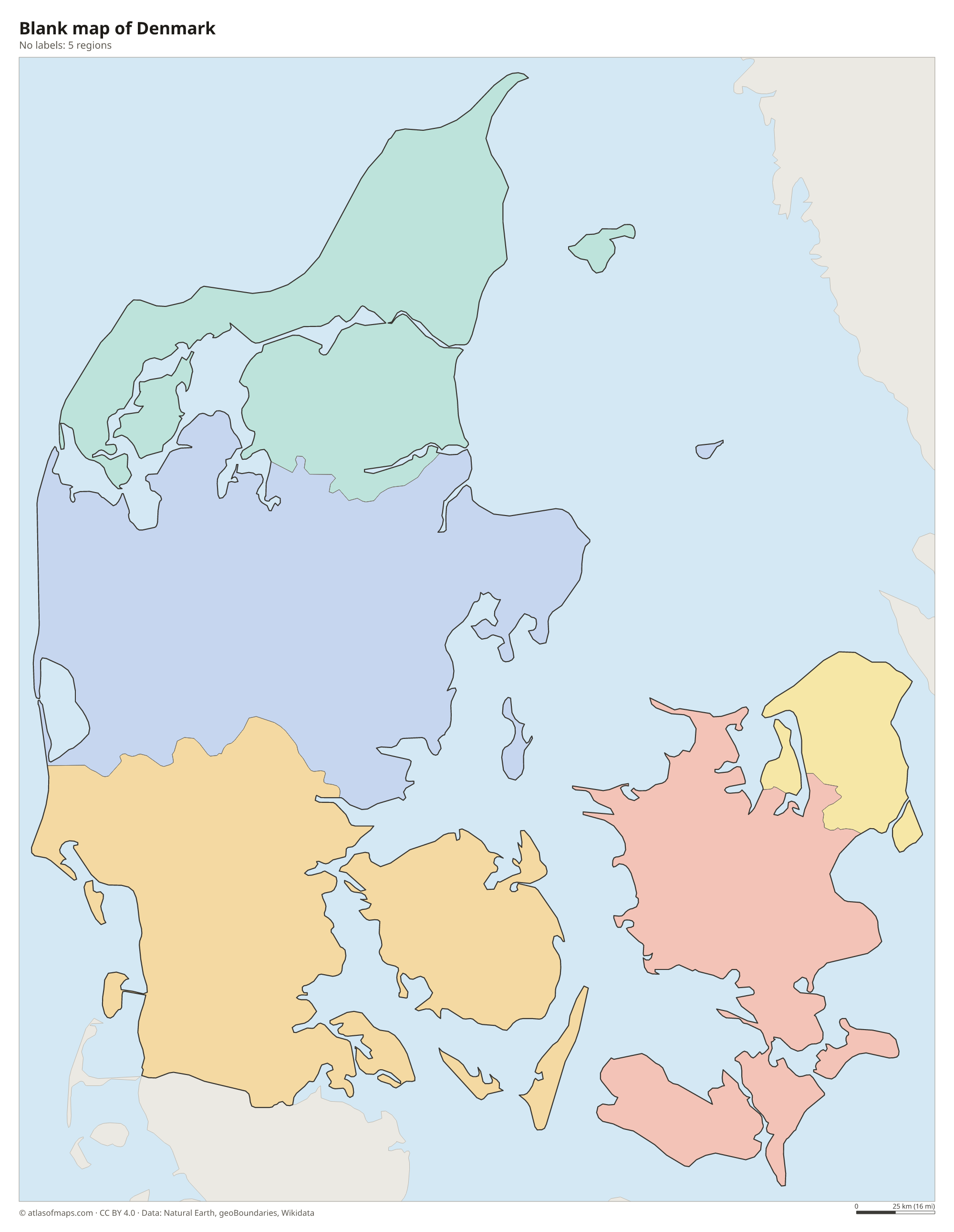Blank outline map of Denmark without labels