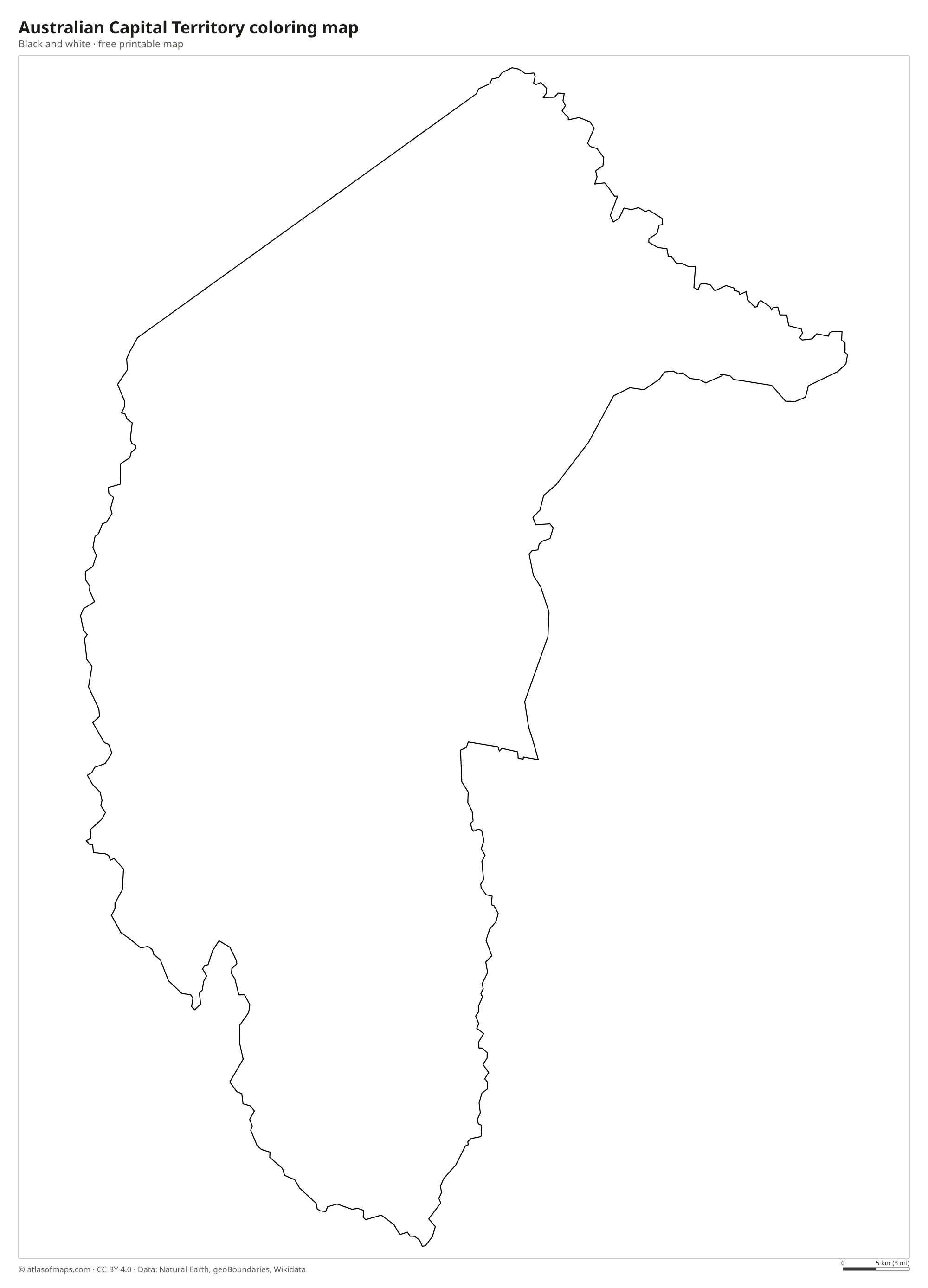 Black-and-white coloring map of Australian Capital Territory