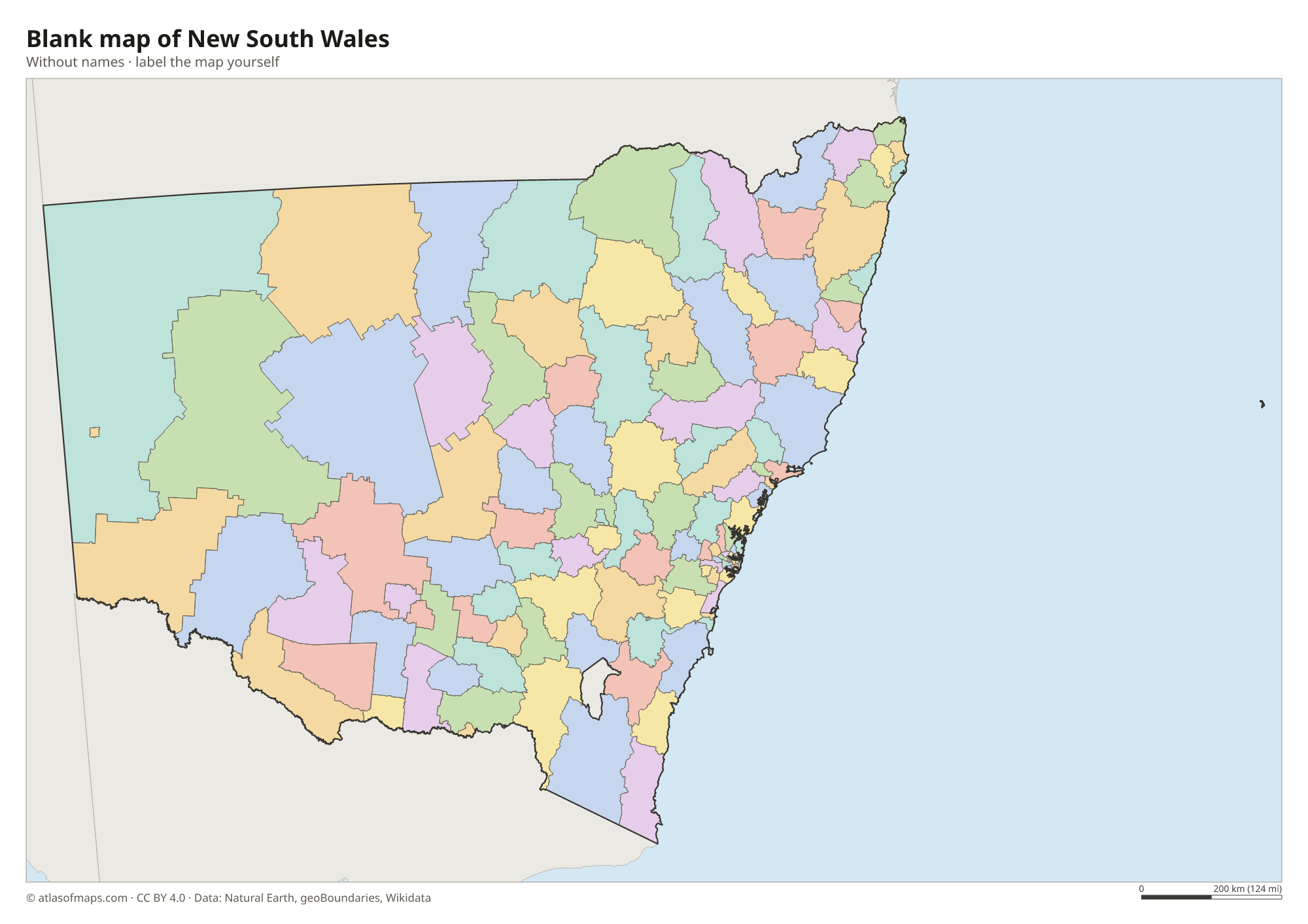 Blank map of New South Wales without names