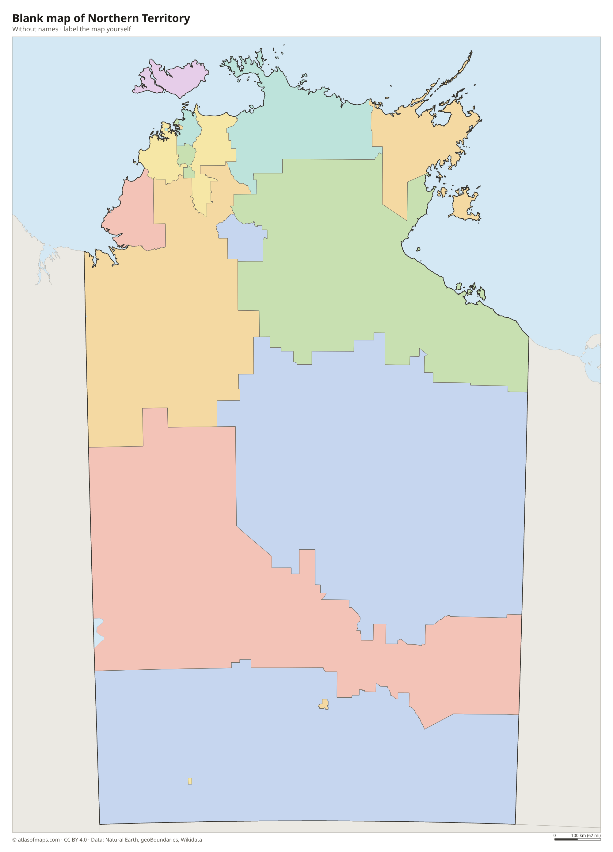 Blank map of Northern Territory without names
