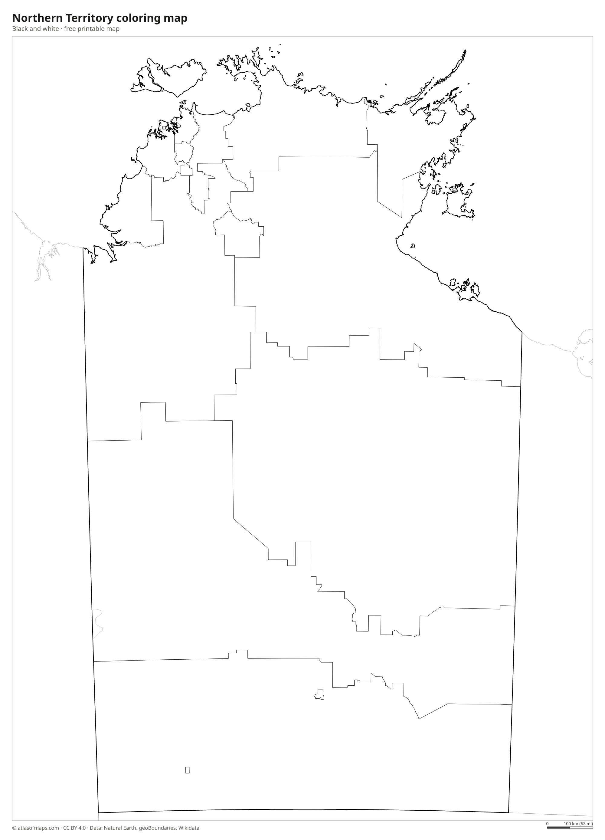 Black-and-white coloring map of Northern Territory