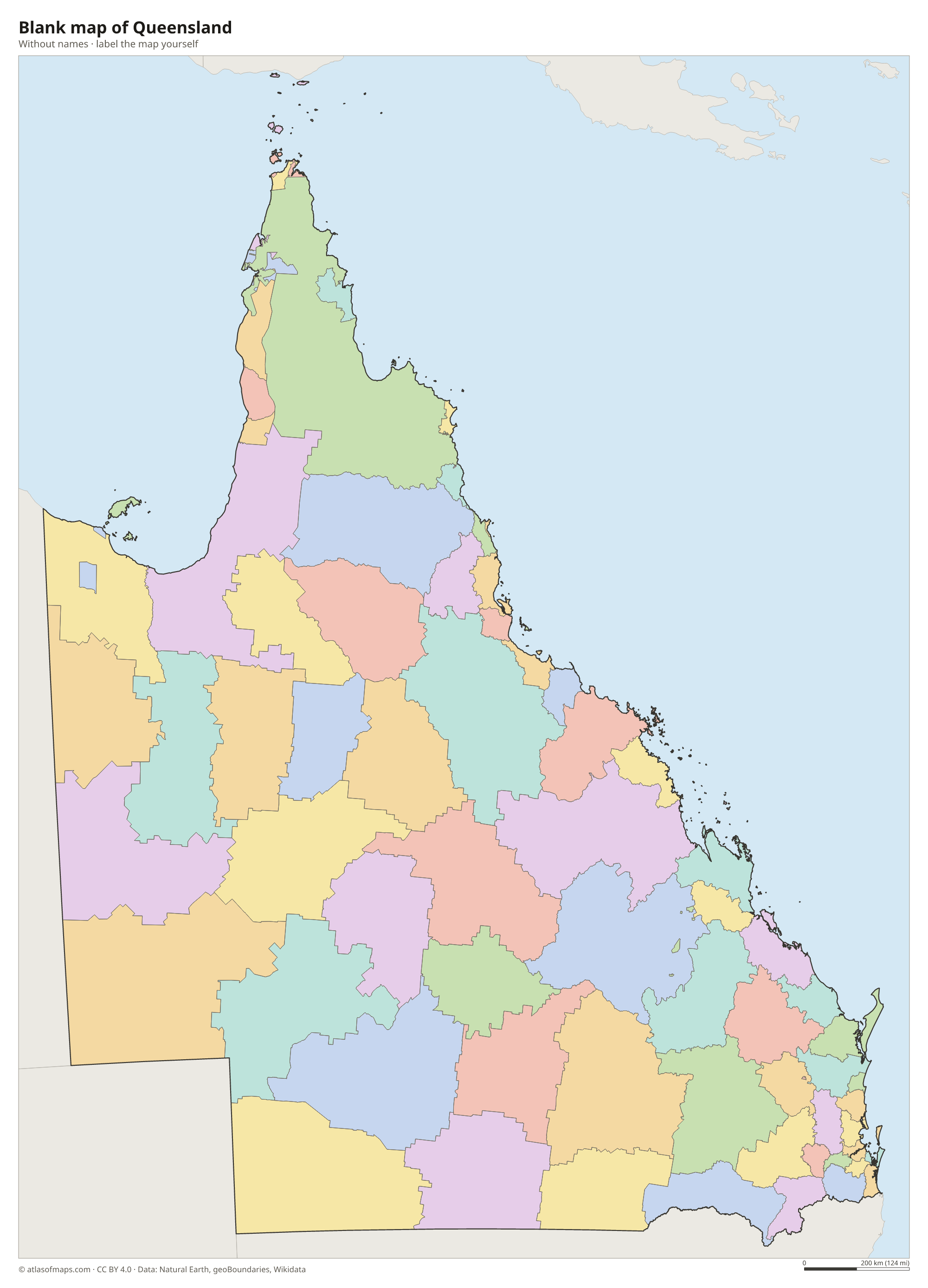 Blank map of Queensland without names