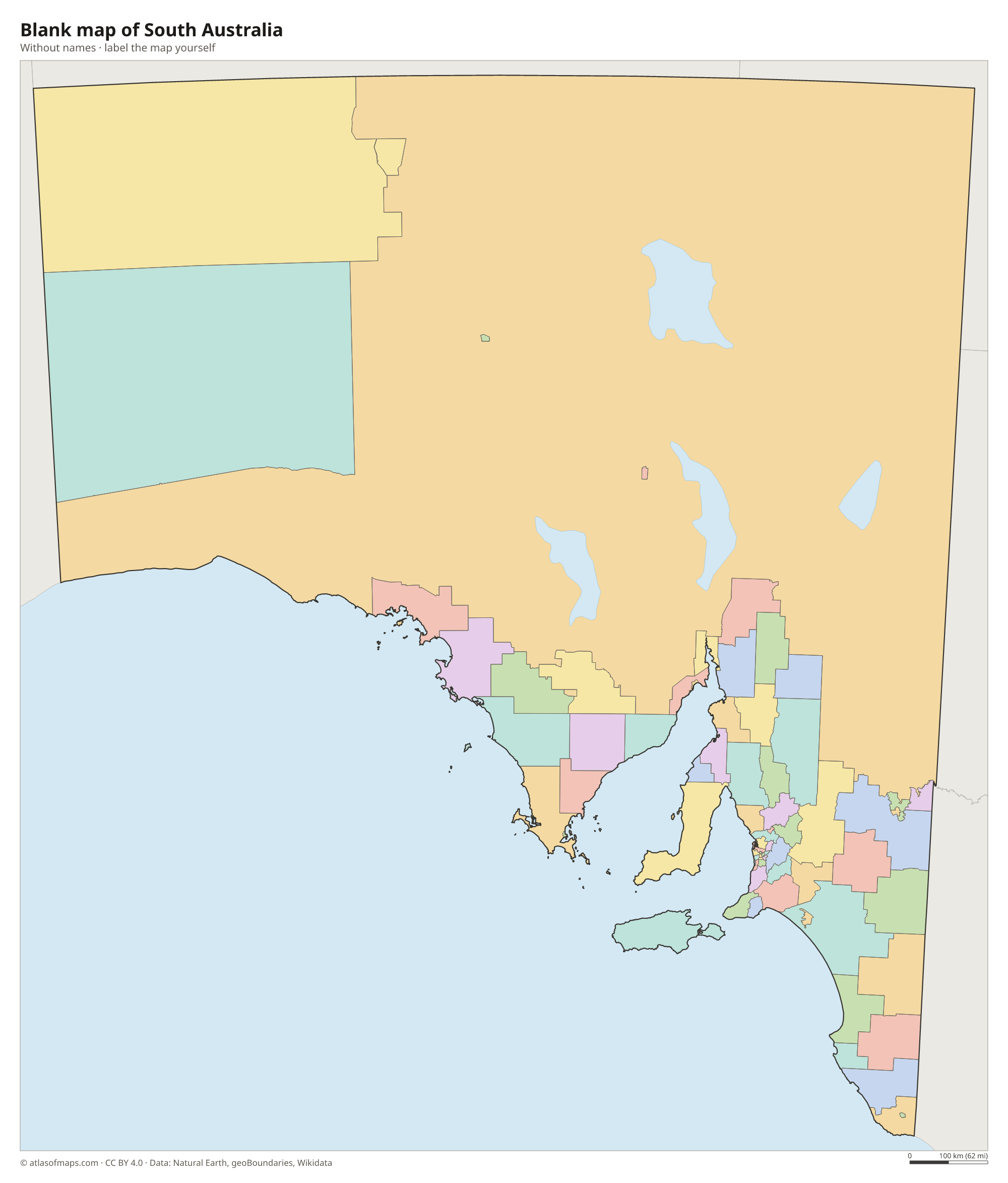 Blank map of South Australia without names