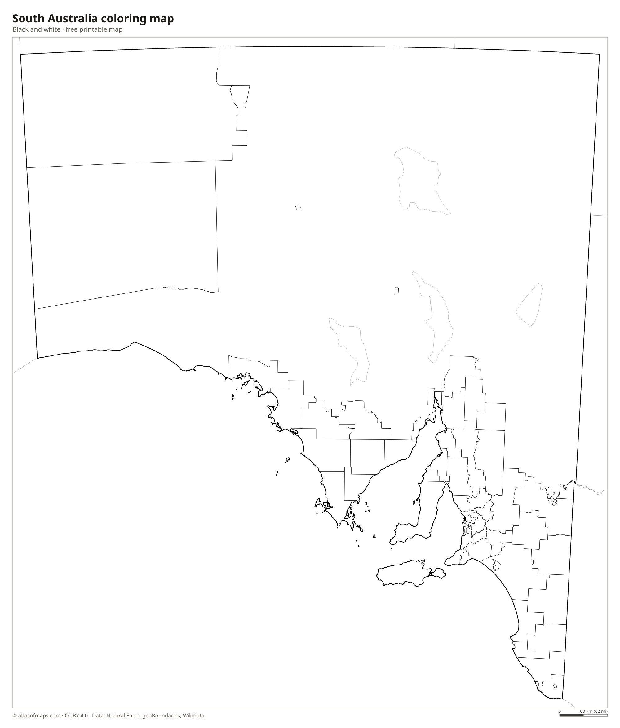 Black-and-white coloring map of South Australia