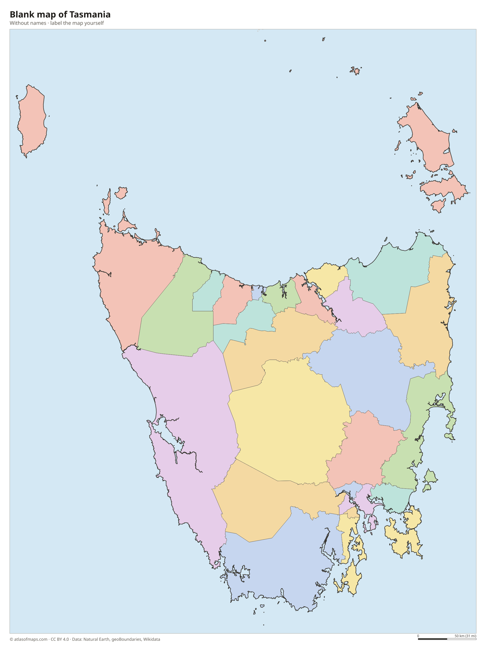 Blank map of Tasmania without names