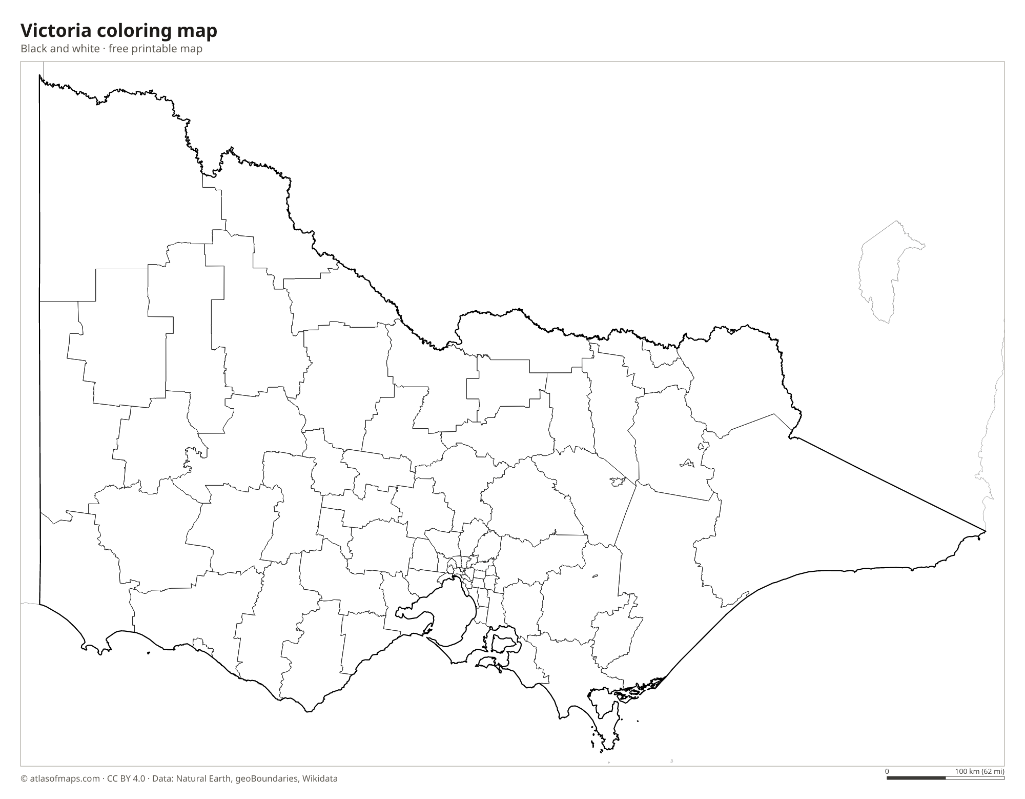 Black-and-white coloring map of Victoria